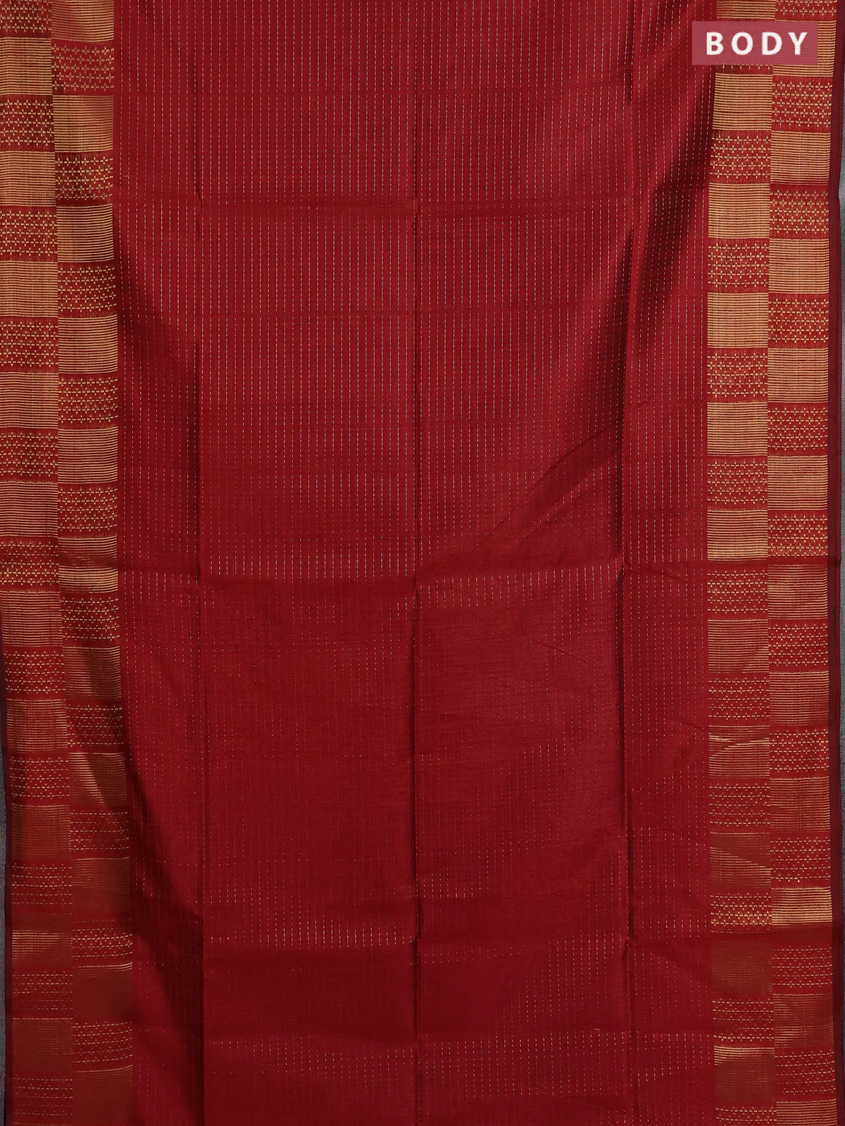 Semi dupion saree maroon and black with allover zari stripes pattern and zari woven border - Image 2