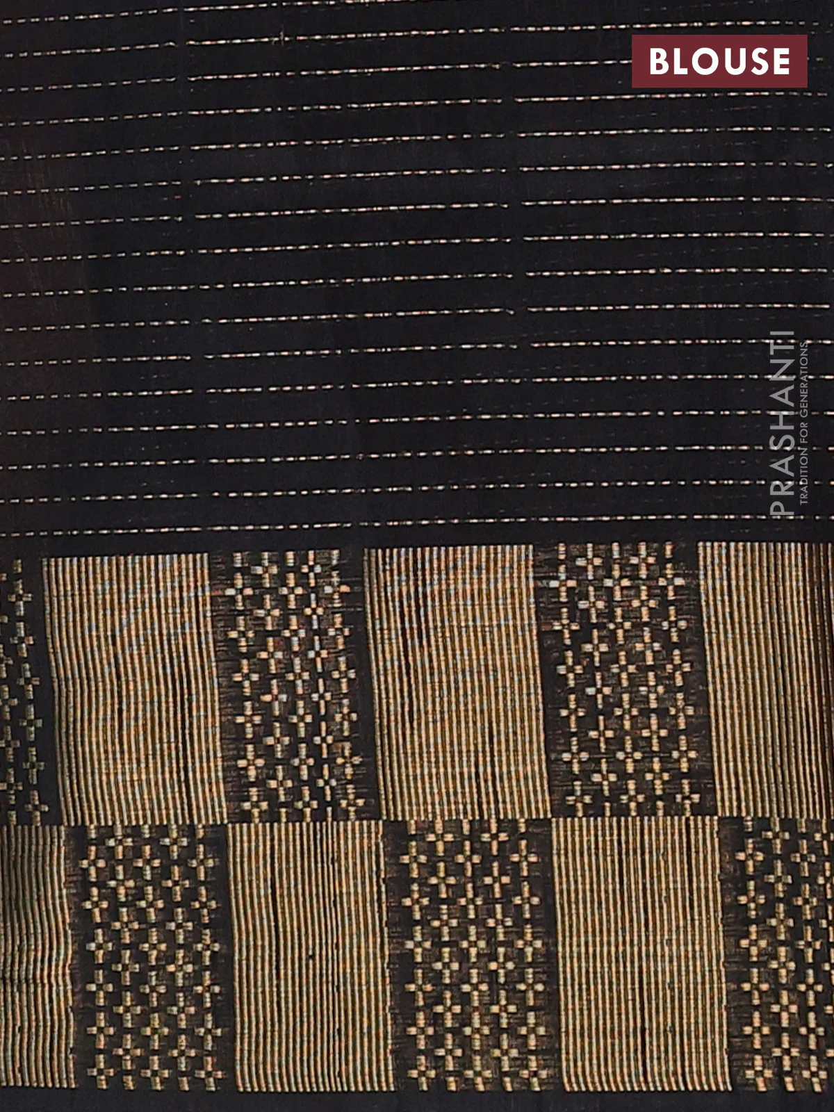 Semi dupion saree maroon and black with allover zari stripes pattern and zari woven border - Image 4