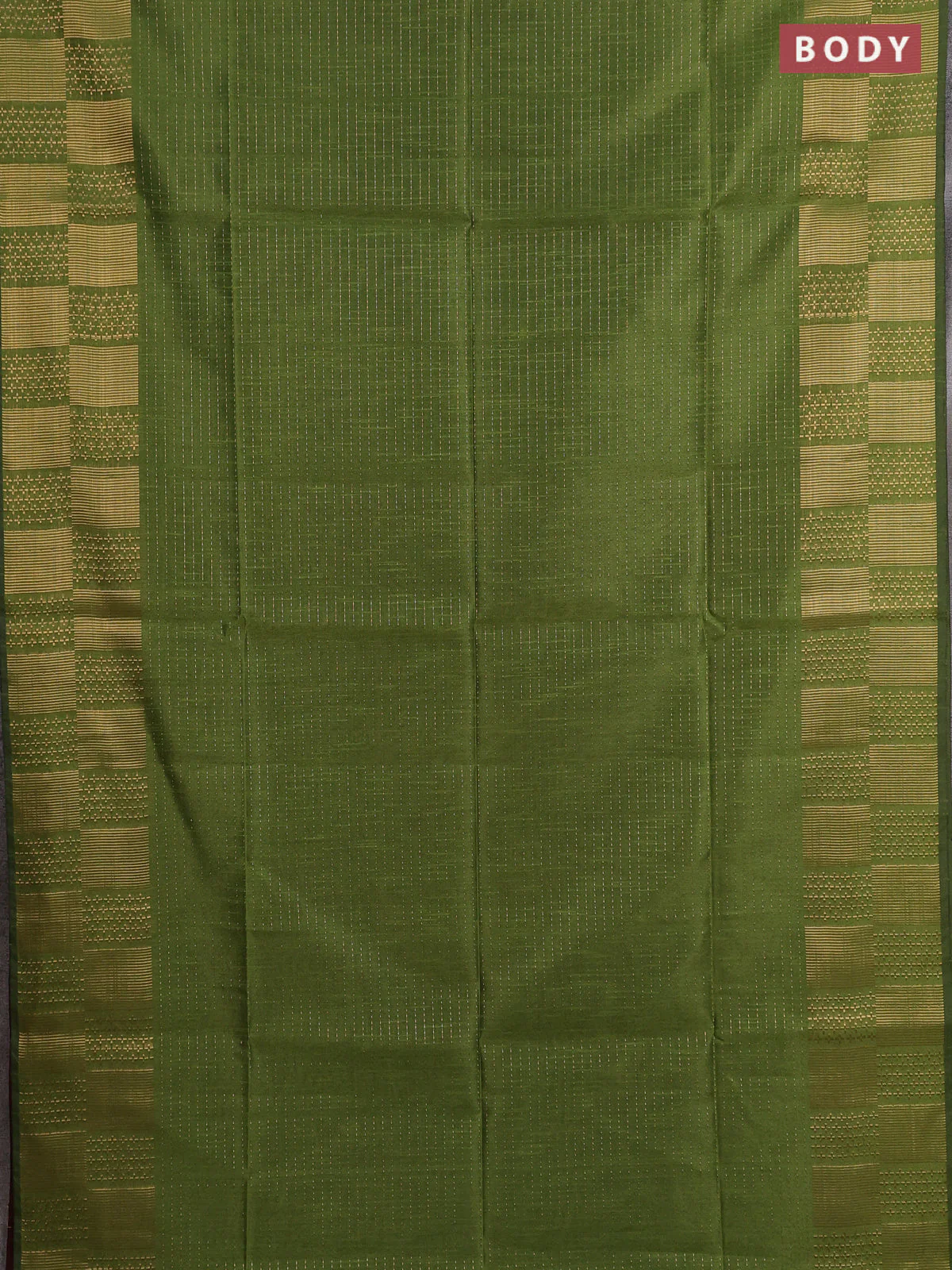 Semi dupion saree mehendi green and maroon with allover zari stripes pattern and zari woven border - Image 2