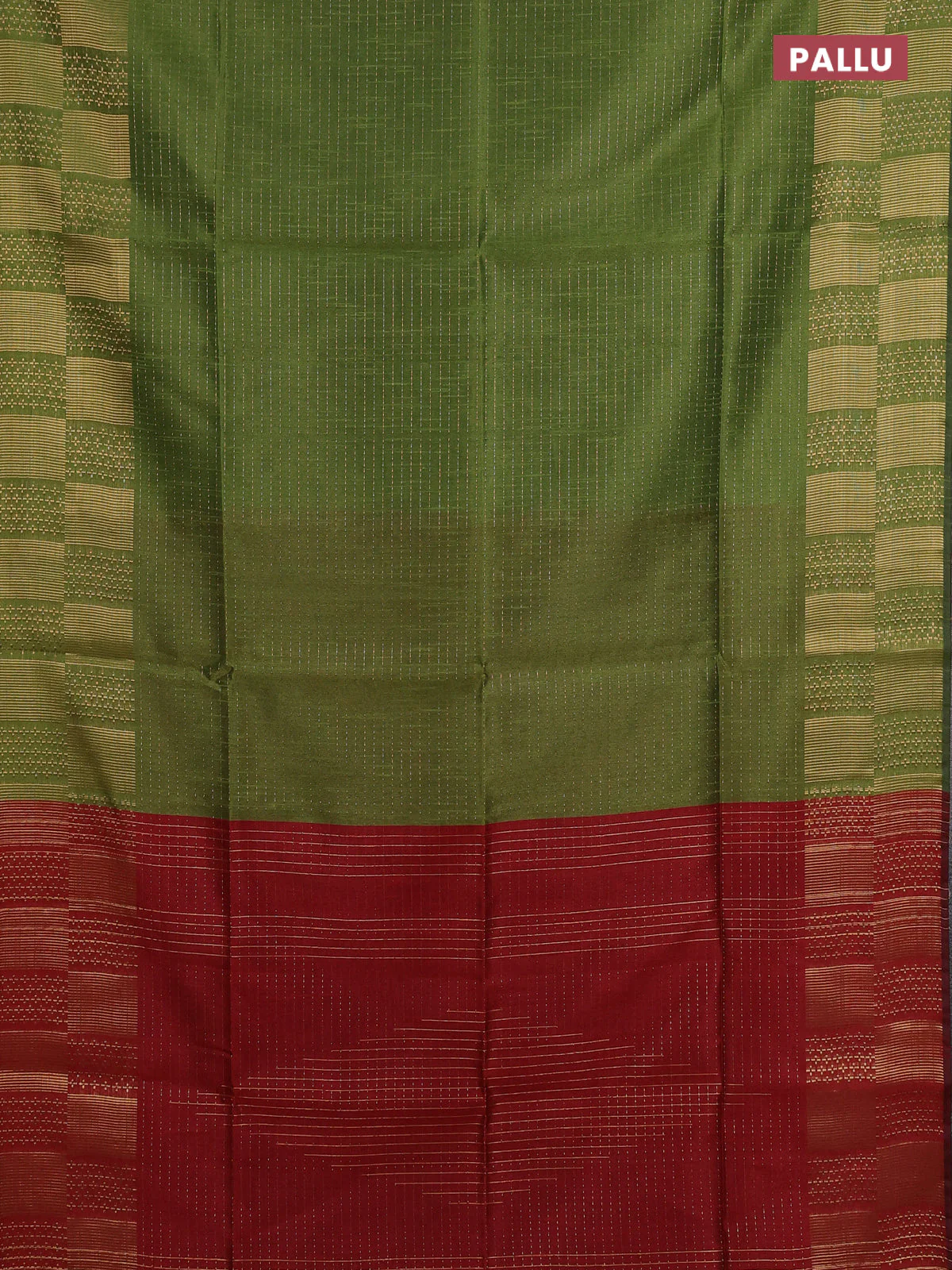 Semi dupion saree mehendi green and maroon with allover zari stripes pattern and zari woven border - Image 3