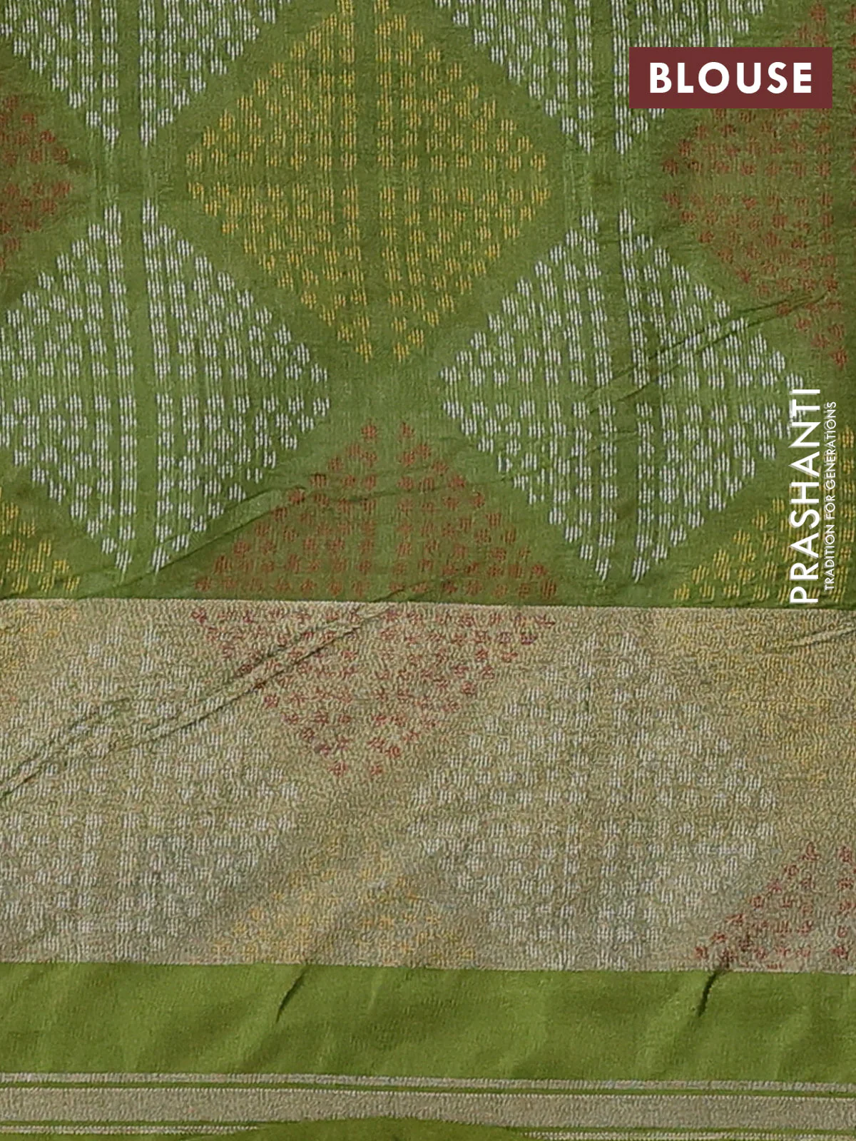 Semi dupion saree mustard yellow and green with allover thread & zari woven buttas and parsi embroidery work zari woven border - Image 3