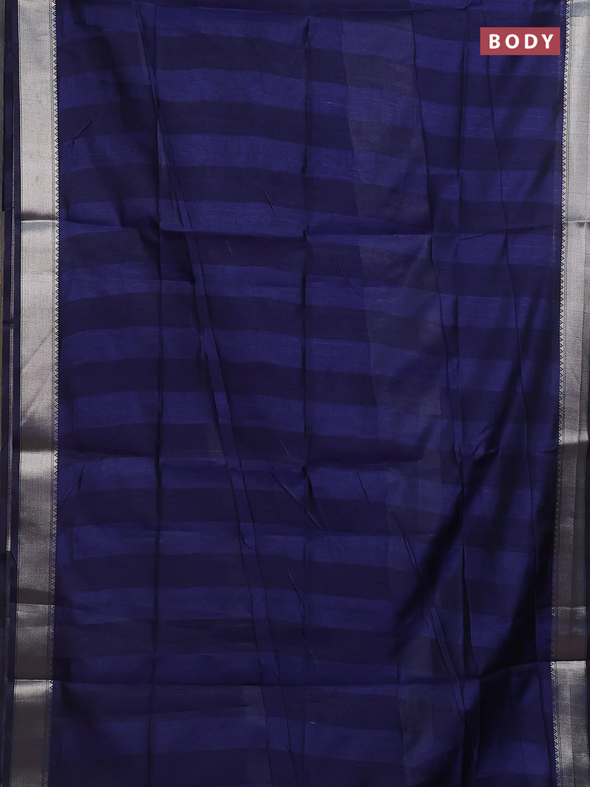 Semi dupion saree navy blue and beige with plain body and madhubani printed pallu & blouse - Image 2