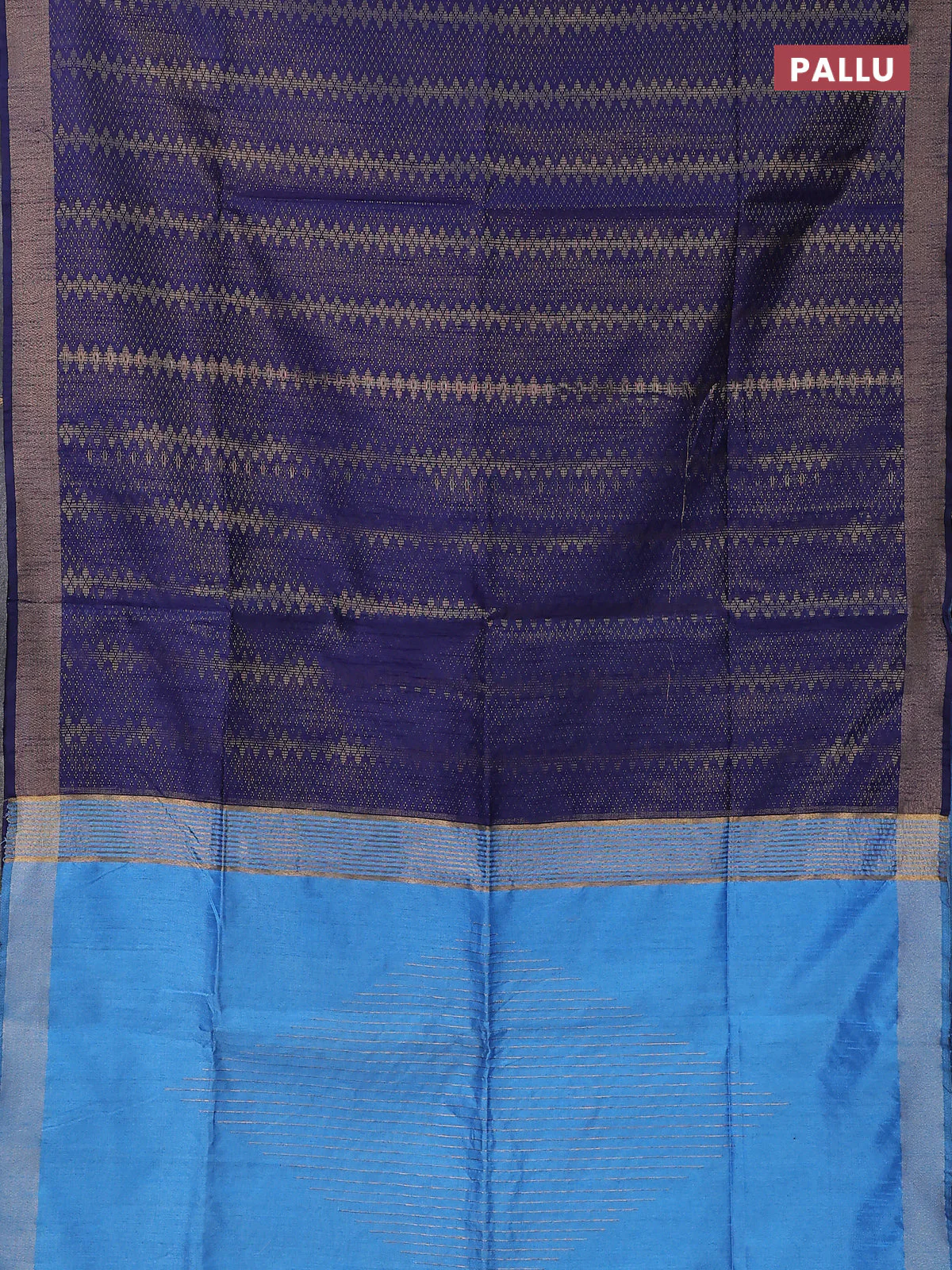 Semi dupion saree navy blue and blue with allover zari weaves and zari woven border - Image 3