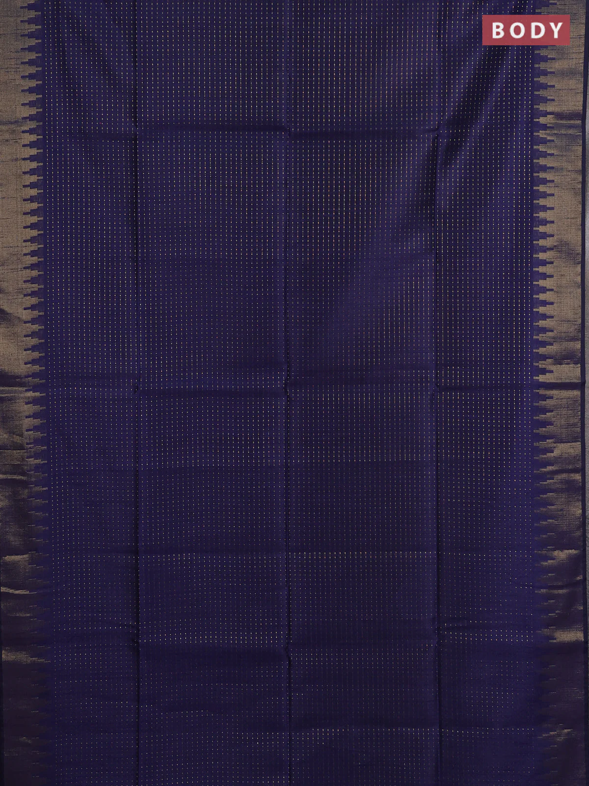 Semi dupion saree navy blue and pink with allover zari weaves and temple zari woven border - Image 2