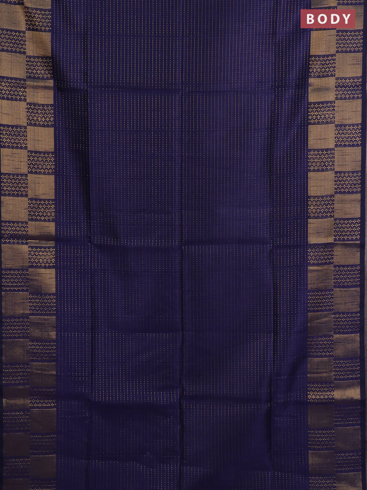 Semi dupion saree navy blue and teal green with allover zari stripes pattern and zari woven border - Image 2