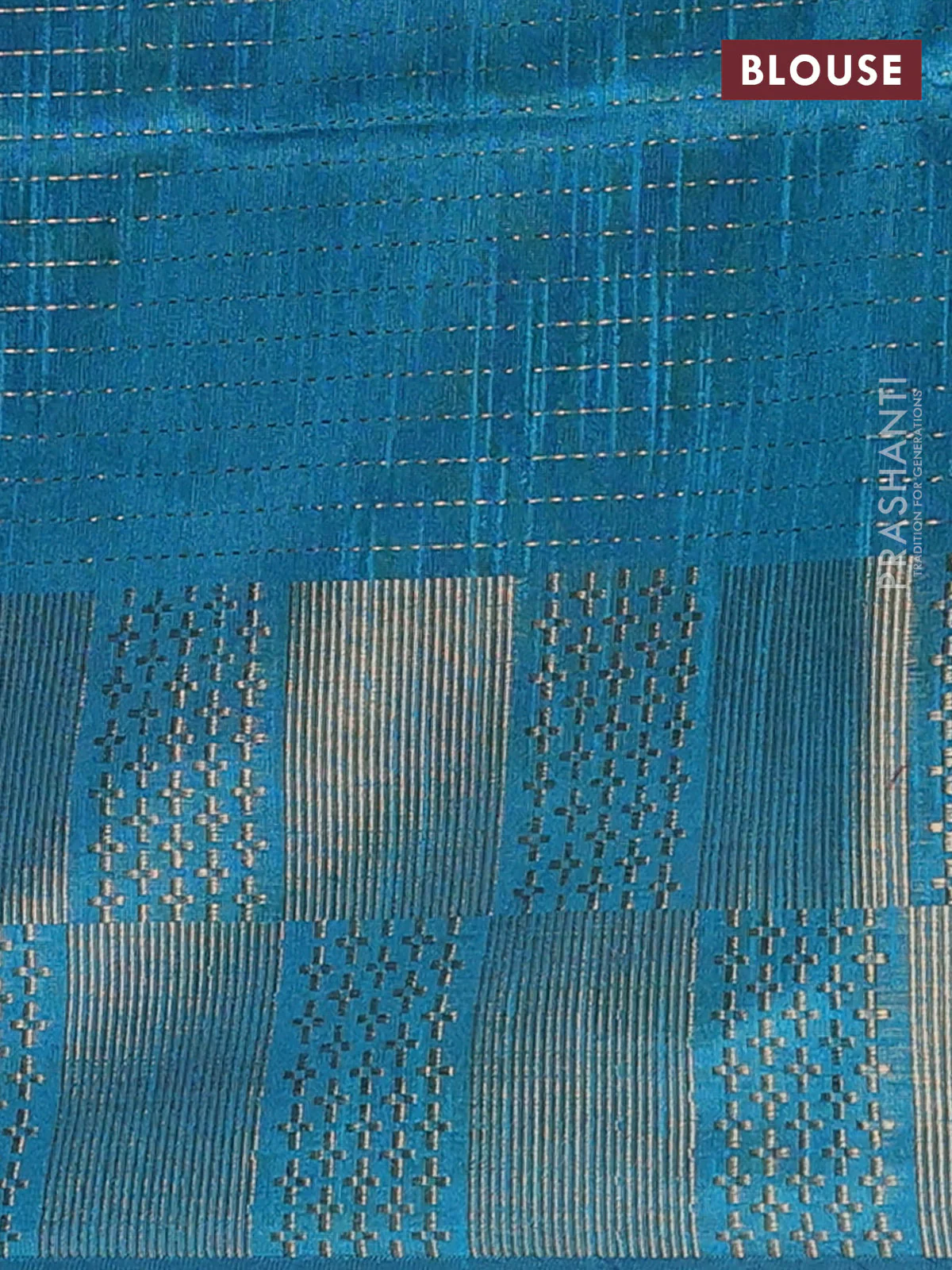 Semi dupion saree navy blue and teal green with allover zari stripes pattern and zari woven border - Image 4