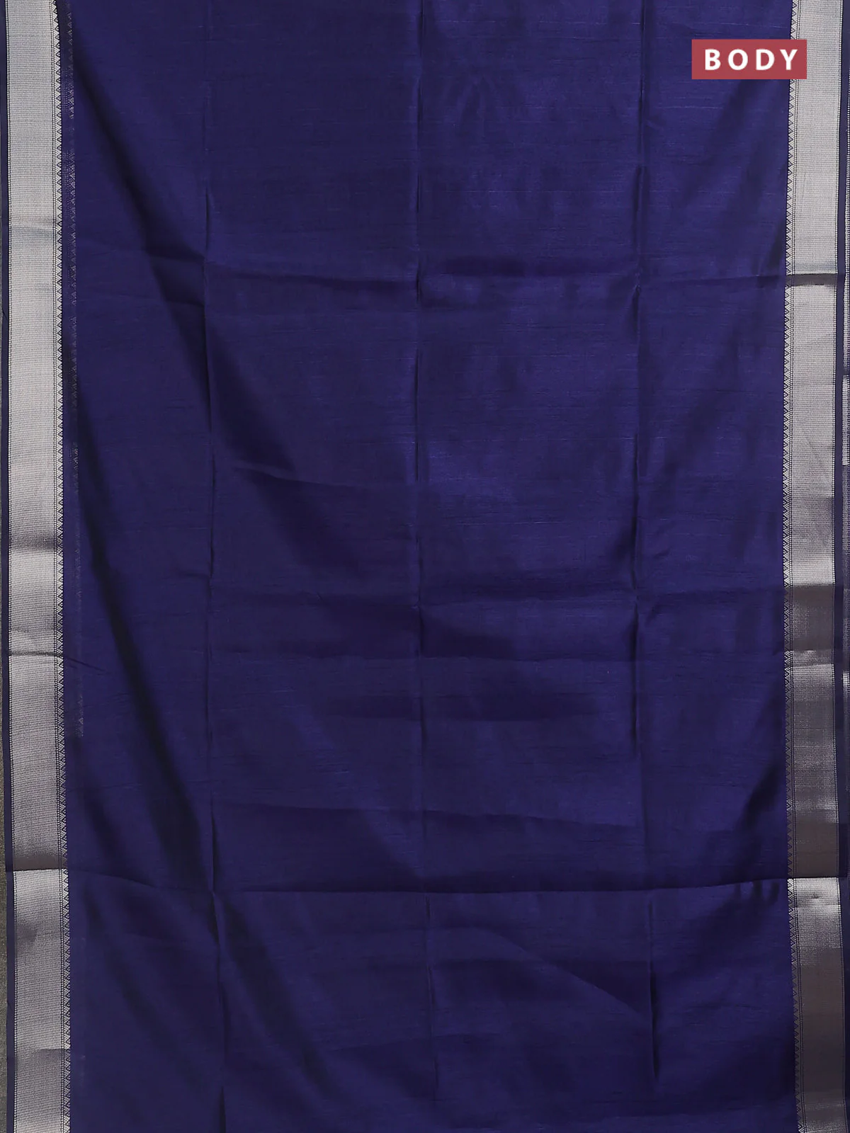 Semi dupion saree navy blue with plain body and madhubani printed pallu & blouse - Image 2