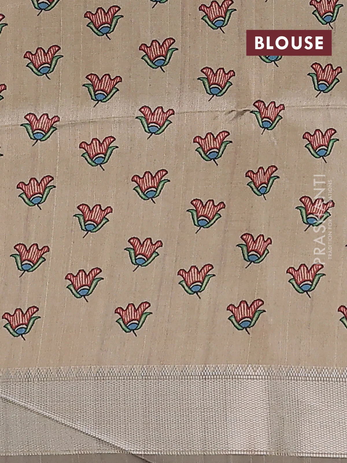 Semi dupion saree navy blue with plain body and madhubani printed pallu & blouse - Image 4
