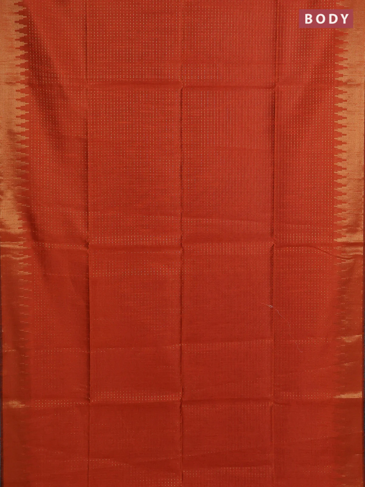 Semi dupion saree orange and purple with allover zari weaves and temple zari woven border - Image 2