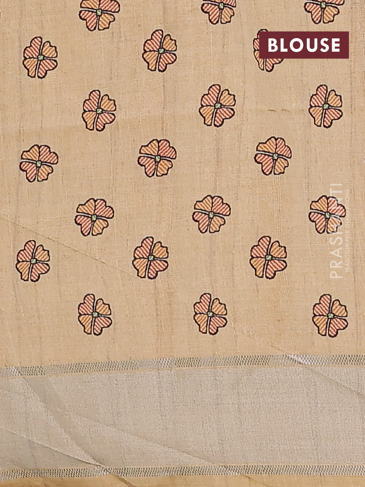 Semi dupion saree pale orange with zari woven buttas and madhubani printed pallu & blouse - Image 4
