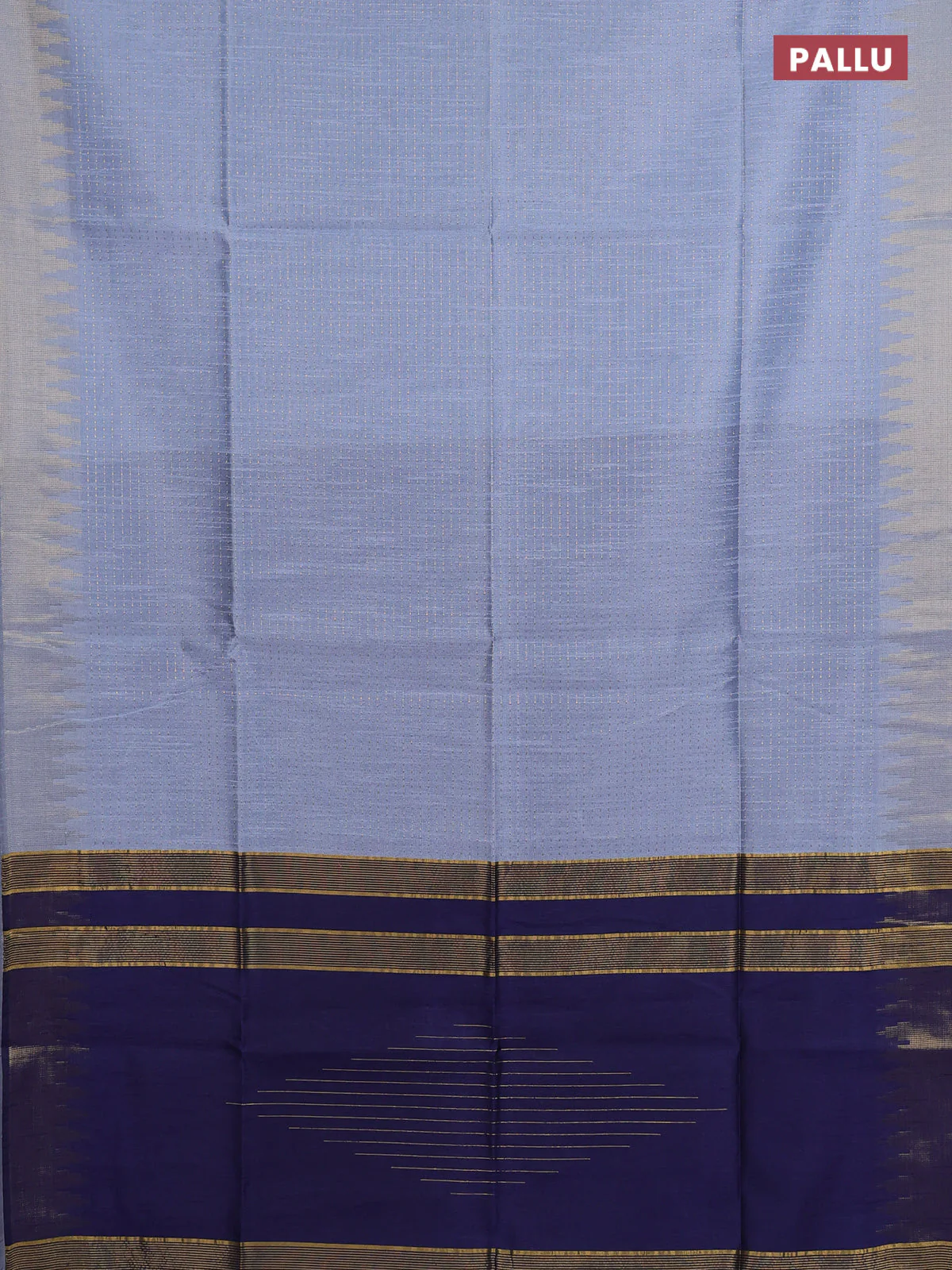 Semi dupion saree pastel blue and navy blue with allover zari weaves and temple zari woven border - Image 3