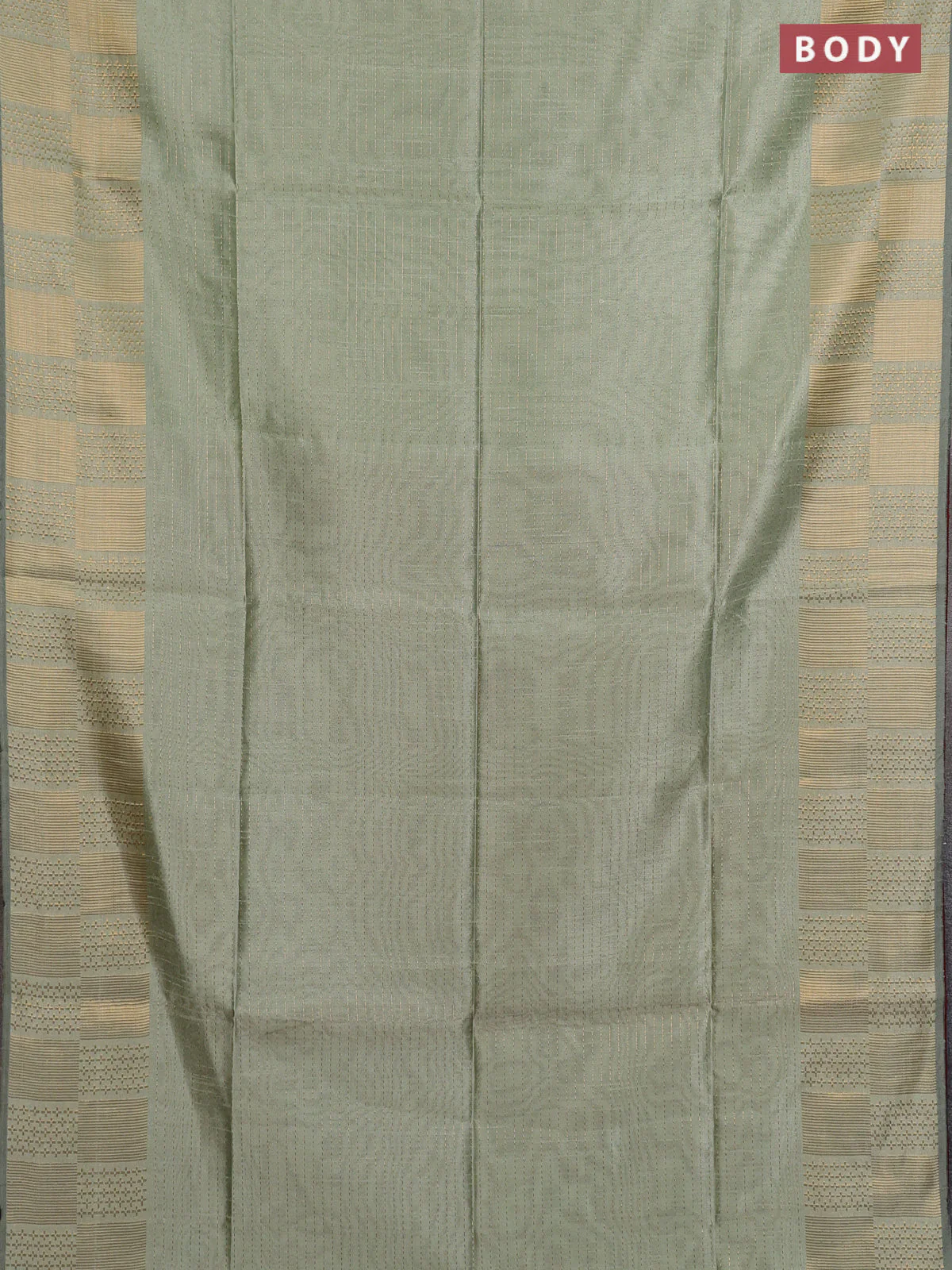 Semi dupion saree pastel green and maroon with allover zari stripes pattern and zari woven border - Image 2