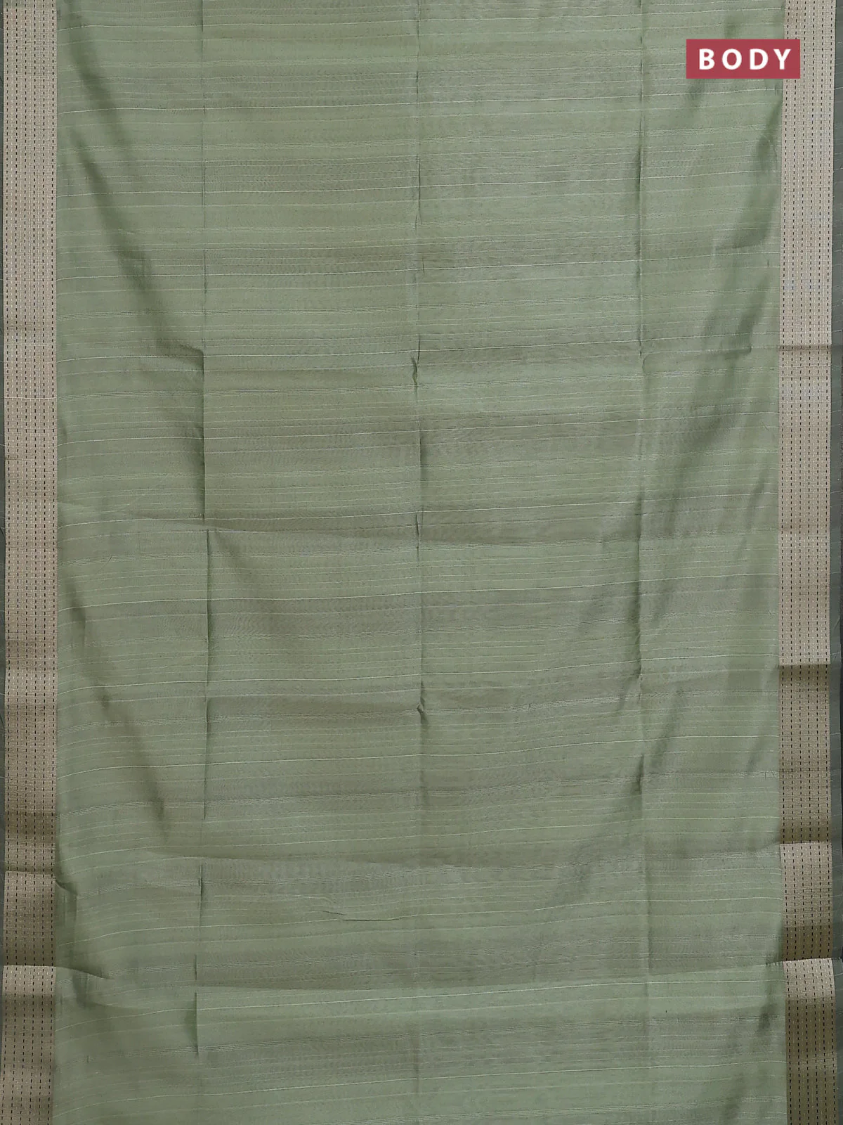 Semi dupion saree pastel green with plain body and madhubani printed pallu & kantha stitch work - Image 2