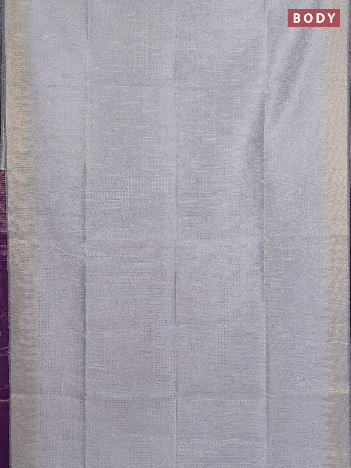 Semi dupion saree pastel grey and purple with allover zari weaves and temple zari woven border - Image 2