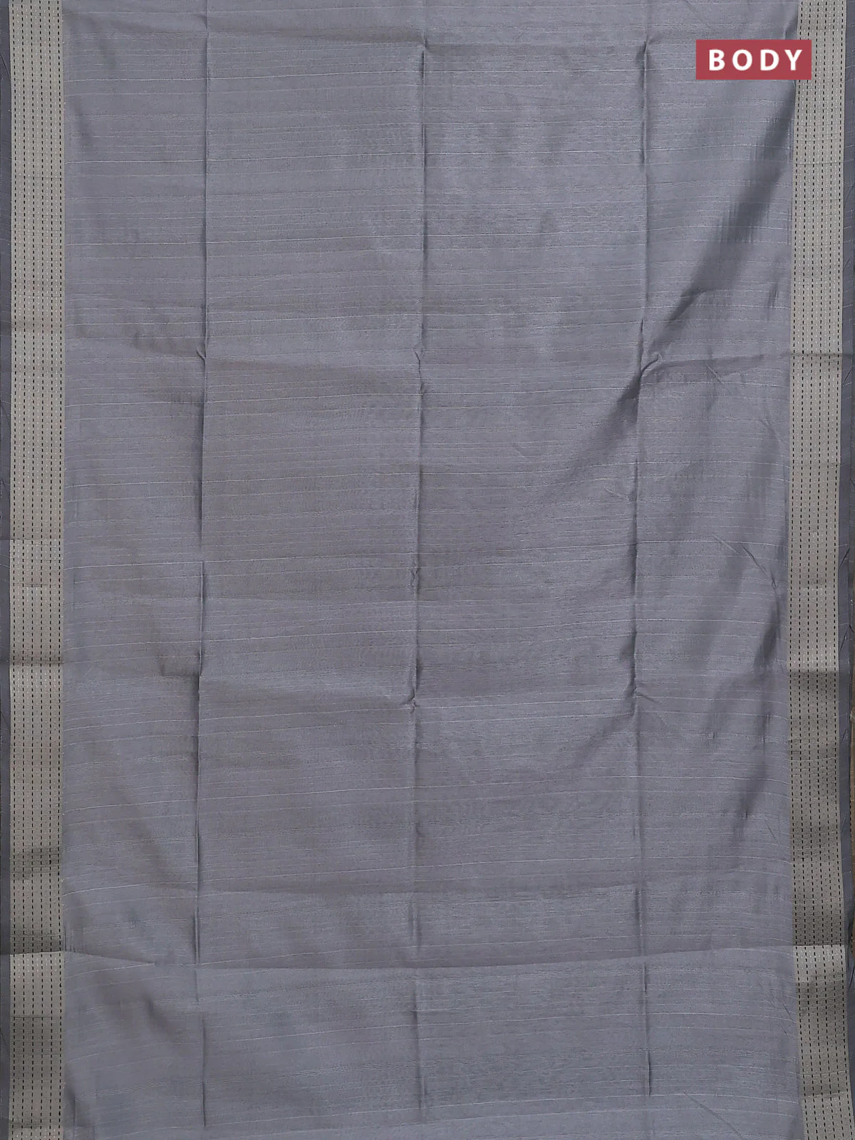 Semi dupion saree pastel grey with plain body and madhubani printed pallu & kantha stitch work - Image 2