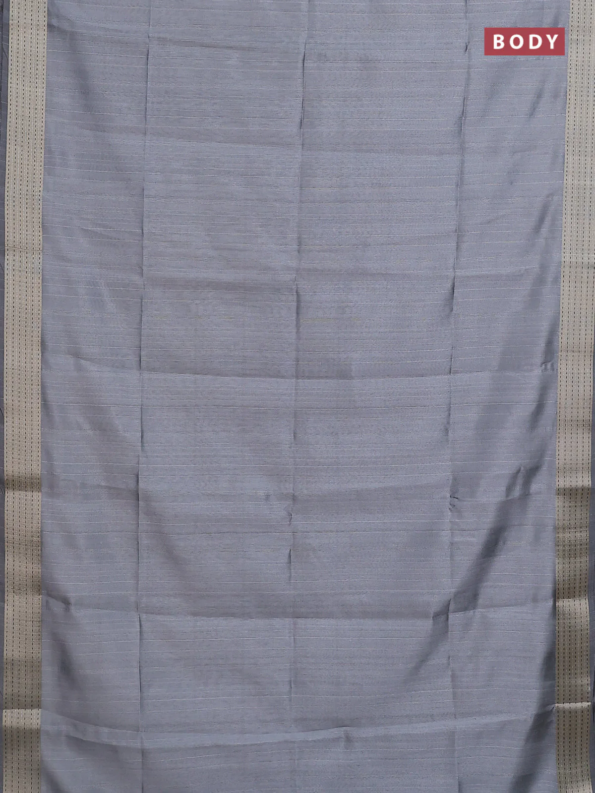Semi dupion saree pastel grey with plain body and madhubani printed pallu & kantha stitch work - Image 2