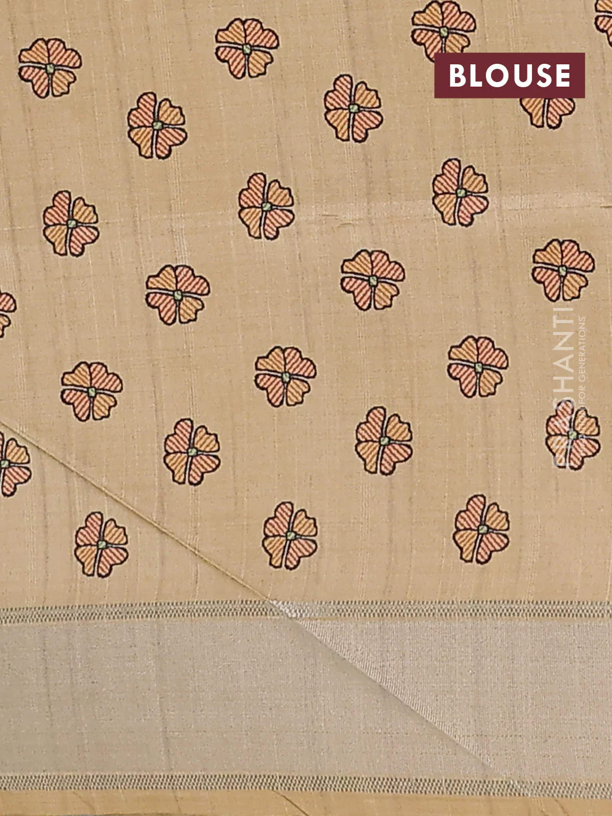 Semi dupion saree pastel grey with zari woven buttas and madhubani printed pallu & blouse - Image 4