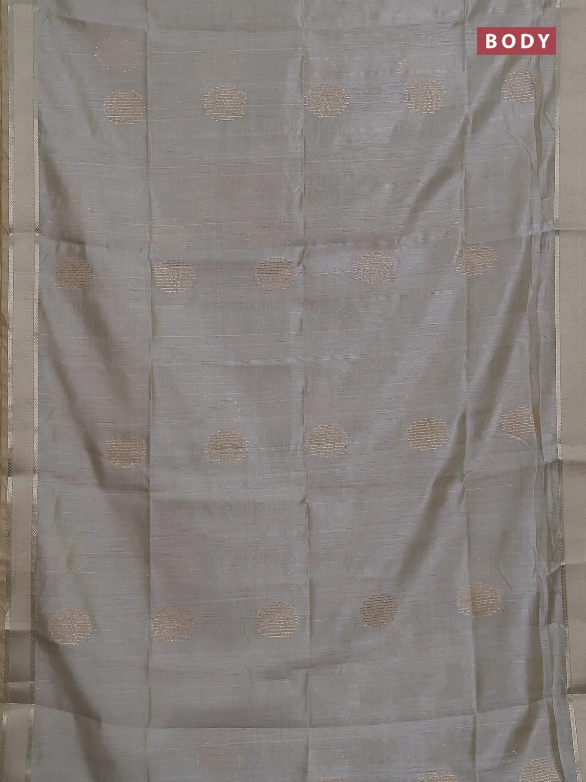 Semi dupion saree pastel grey with zari woven buttas and madhubani printed pallu & blouse - Image 2