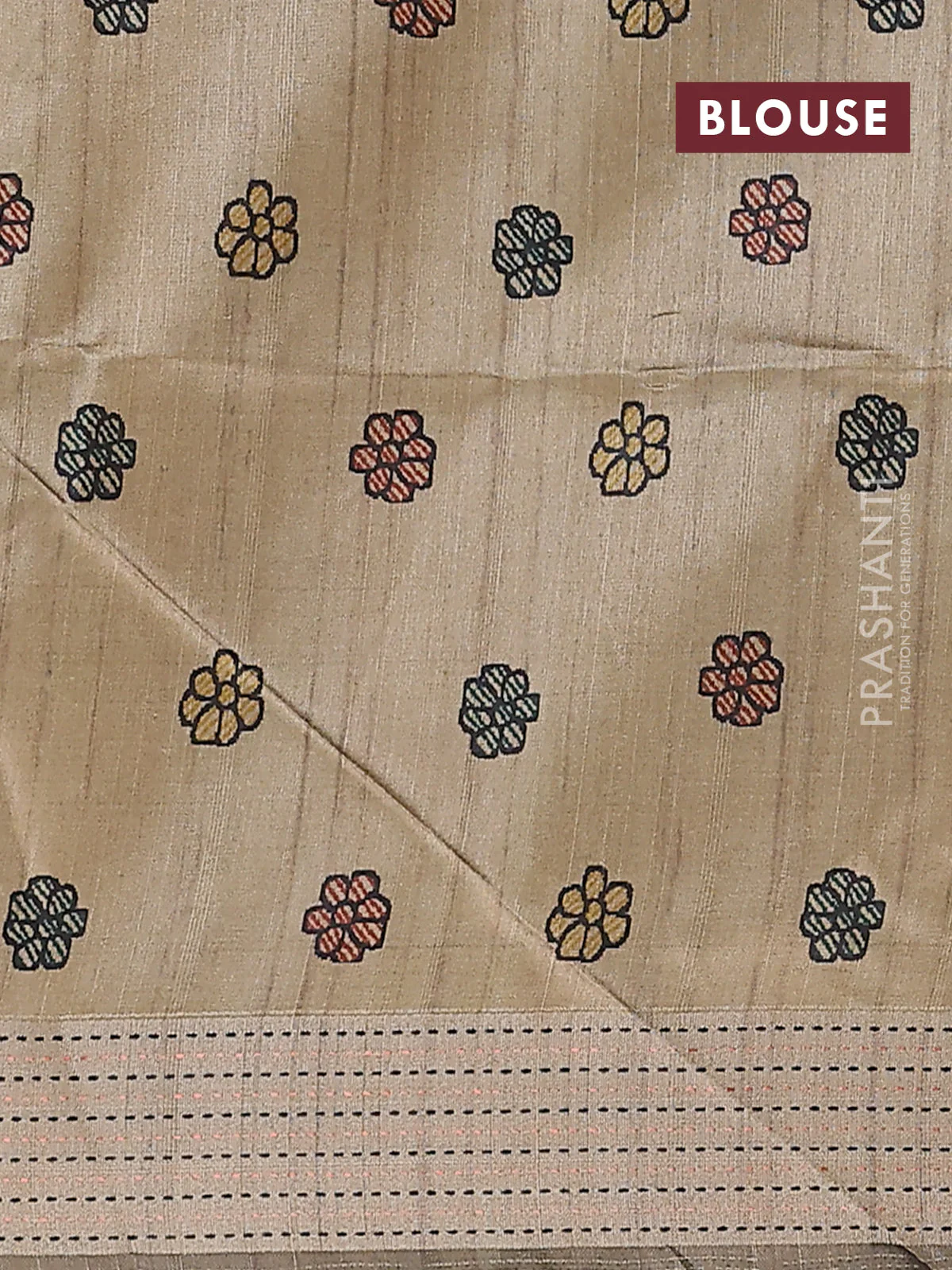 Semi dupion saree pastel maroon with plain body and madhubani printed pallu & kantha stitch work - Image 4