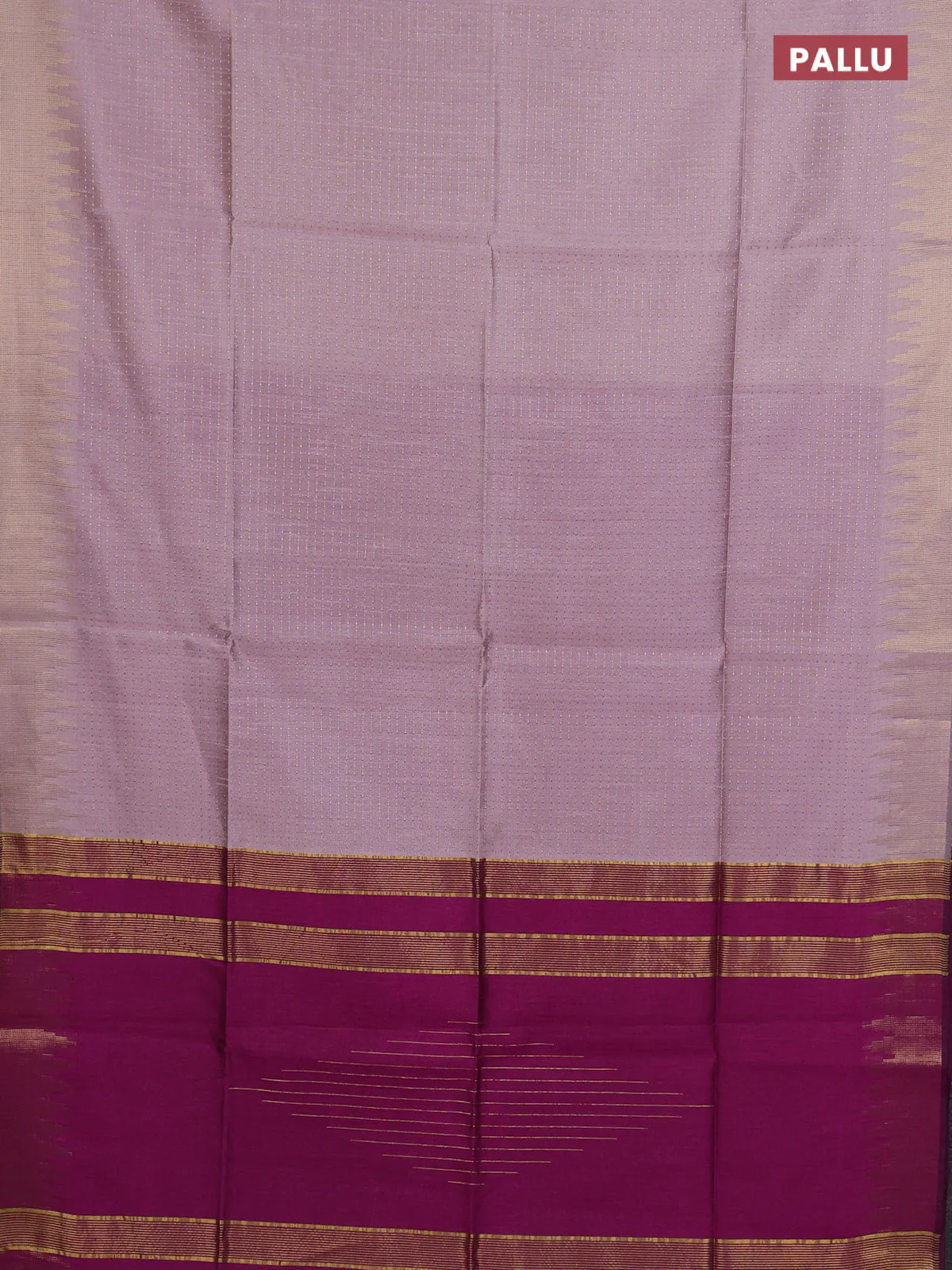 Semi dupion saree pastel pink and purple with allover zari weaves and temple zari woven border - Image 3