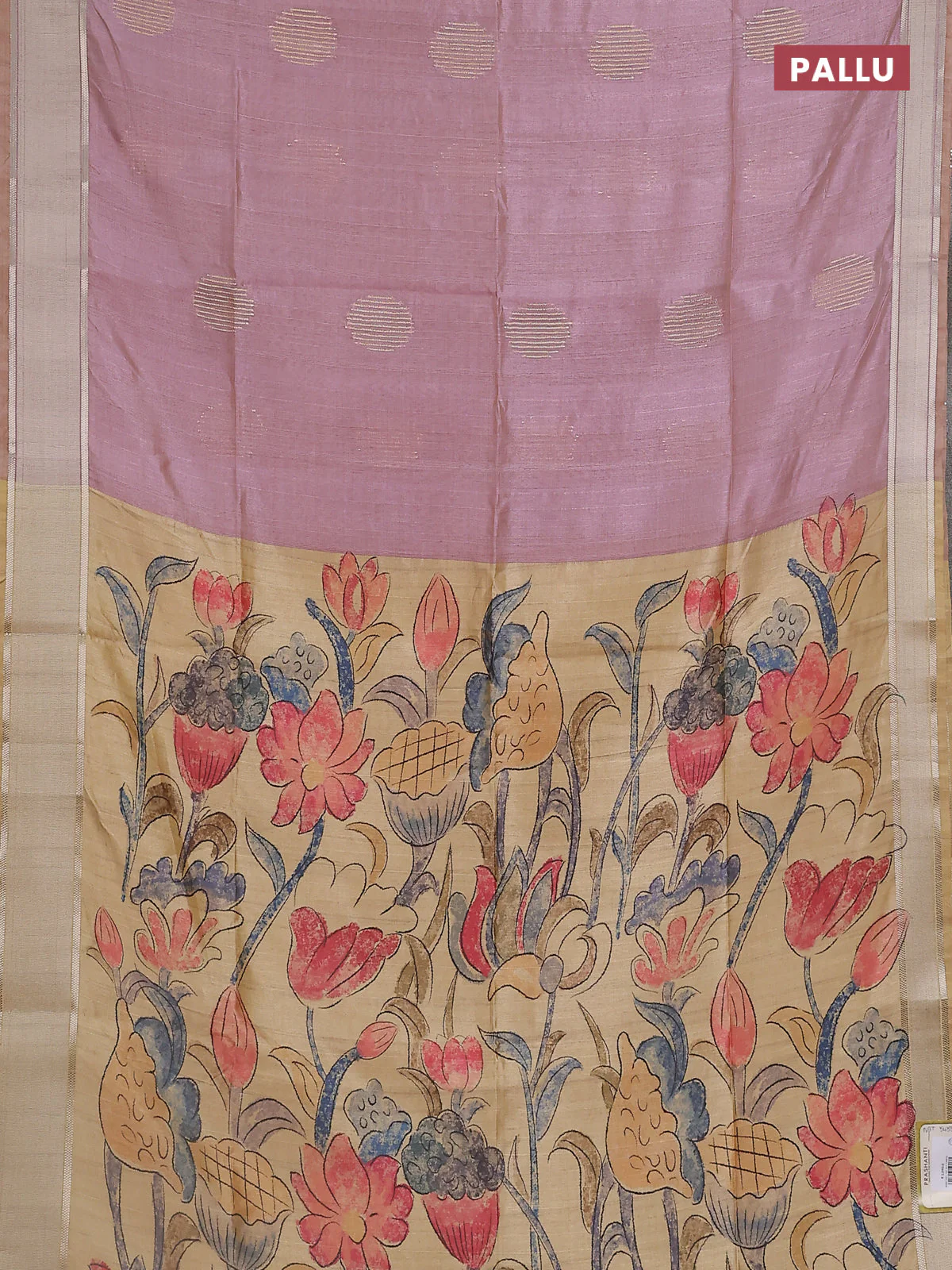 Semi dupion saree pastel pink with zari woven buttas and madhubani printed pallu & blouse - Image 3