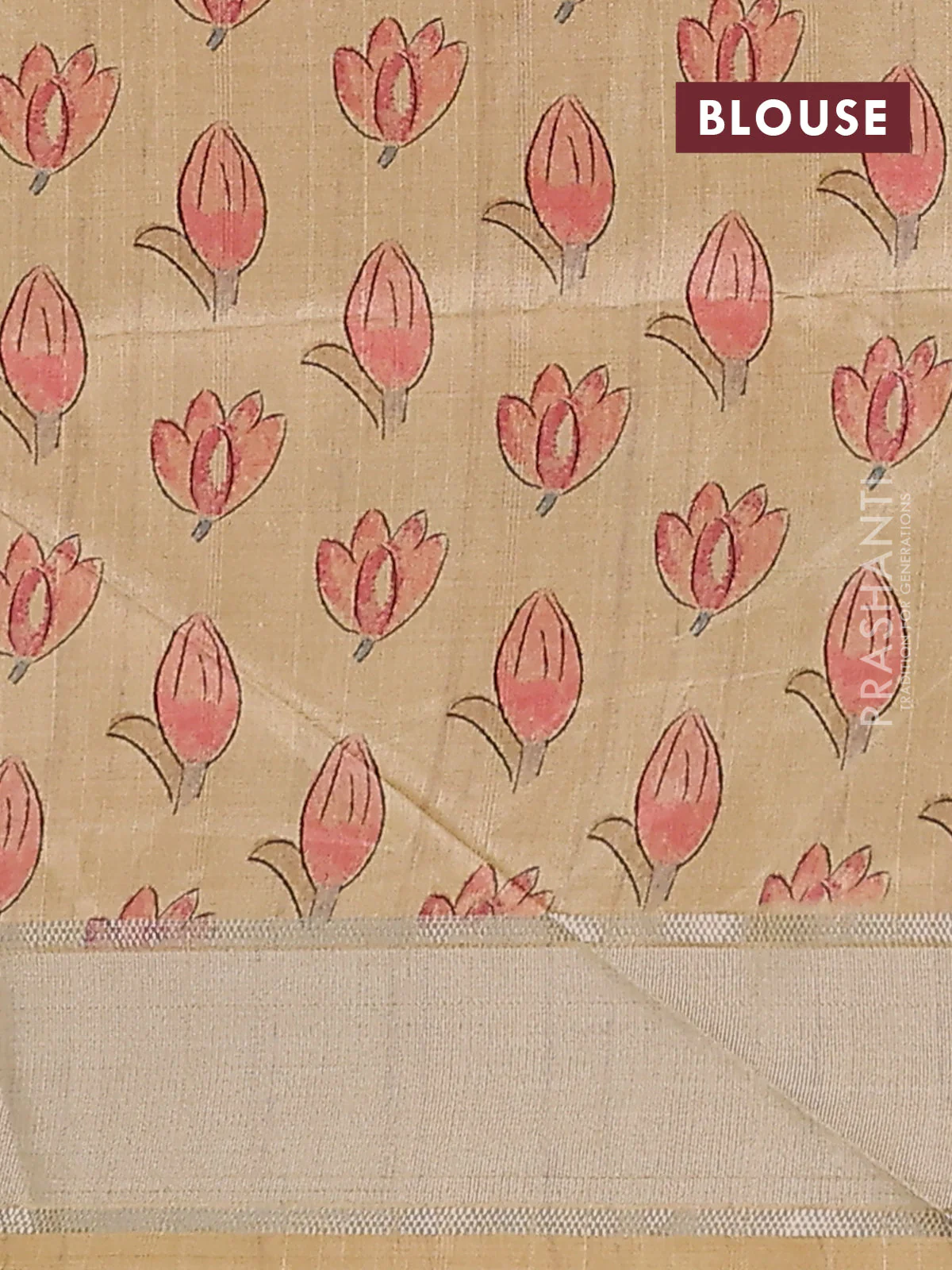Semi dupion saree pastel pink with zari woven buttas and madhubani printed pallu & blouse - Image 4