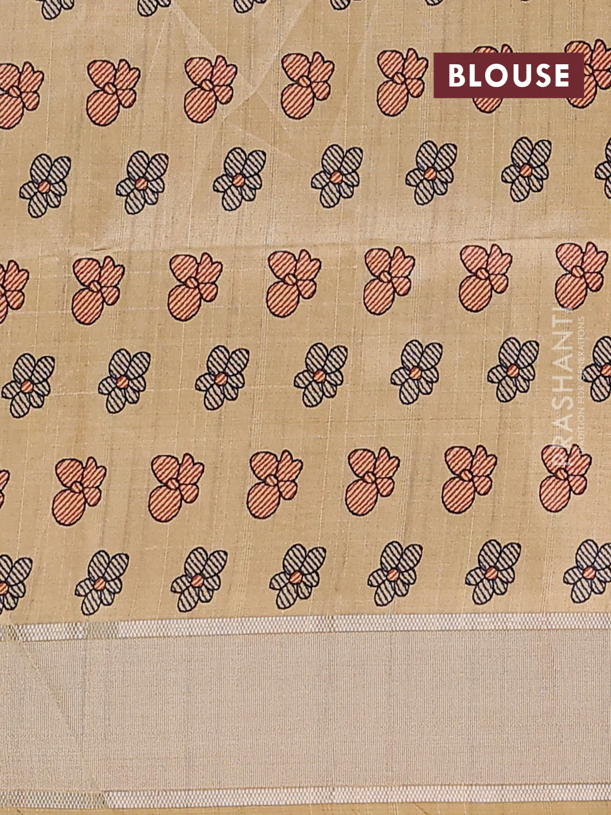 Semi dupion saree peach pink with zari woven buttas and madhubani printed pallu & blouse - Image 4
