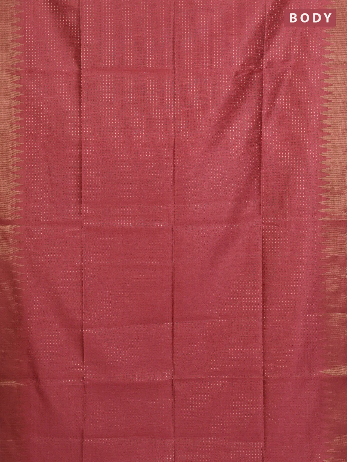 Semi dupion saree peach shade and black with allover zari weaves and temple zari woven border - Image 2