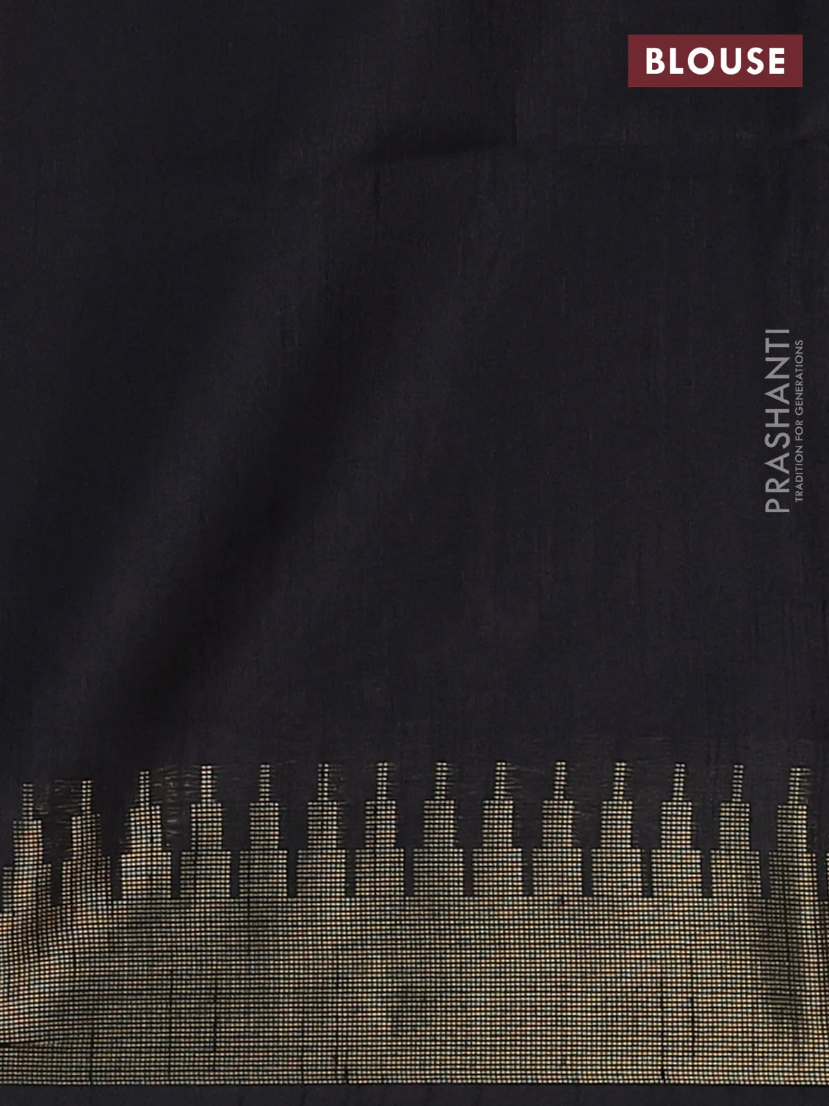 Semi dupion saree peach shade and black with allover zari weaves and temple zari woven border - Image 4