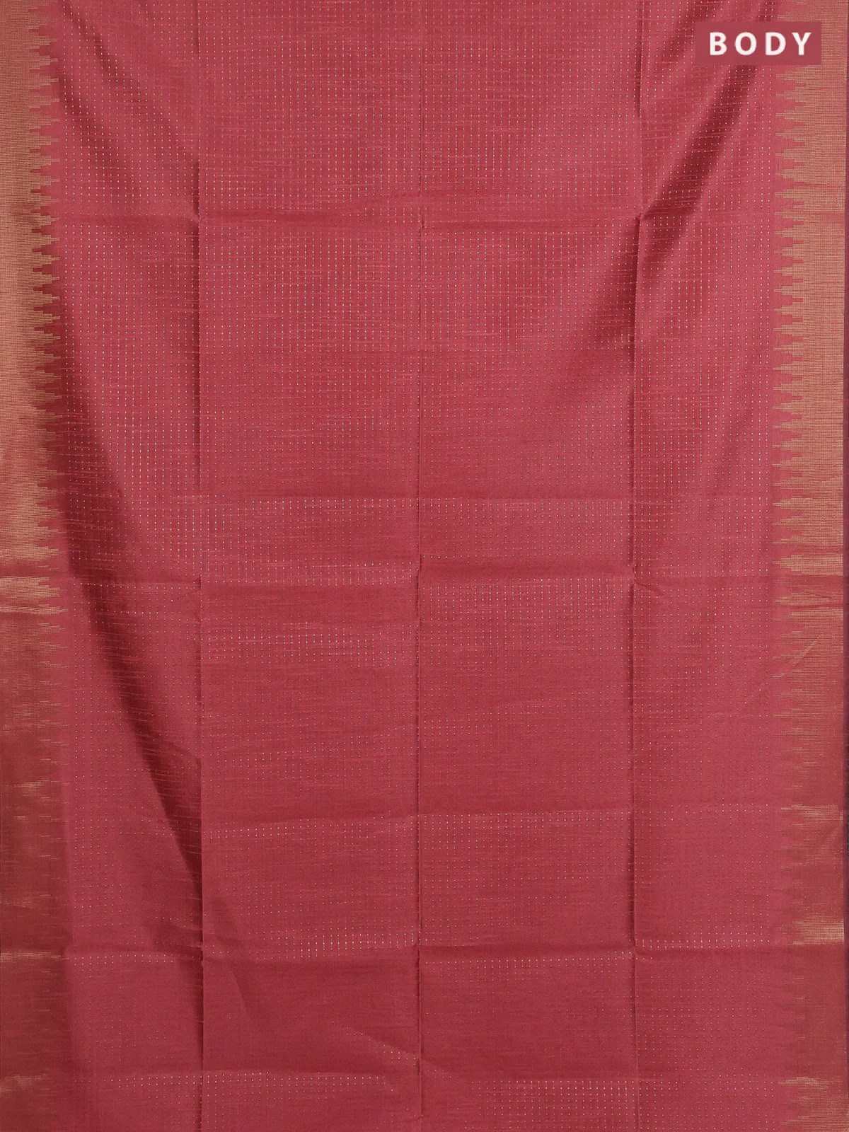 Semi dupion saree peach shade and navy blue with allover zari weaves and temple zari woven border - Image 2