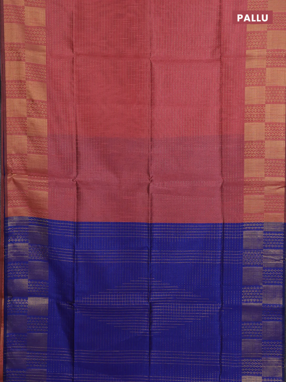 Semi dupion saree peach shade with allover zari stripes pattern and zari woven border - Image 3