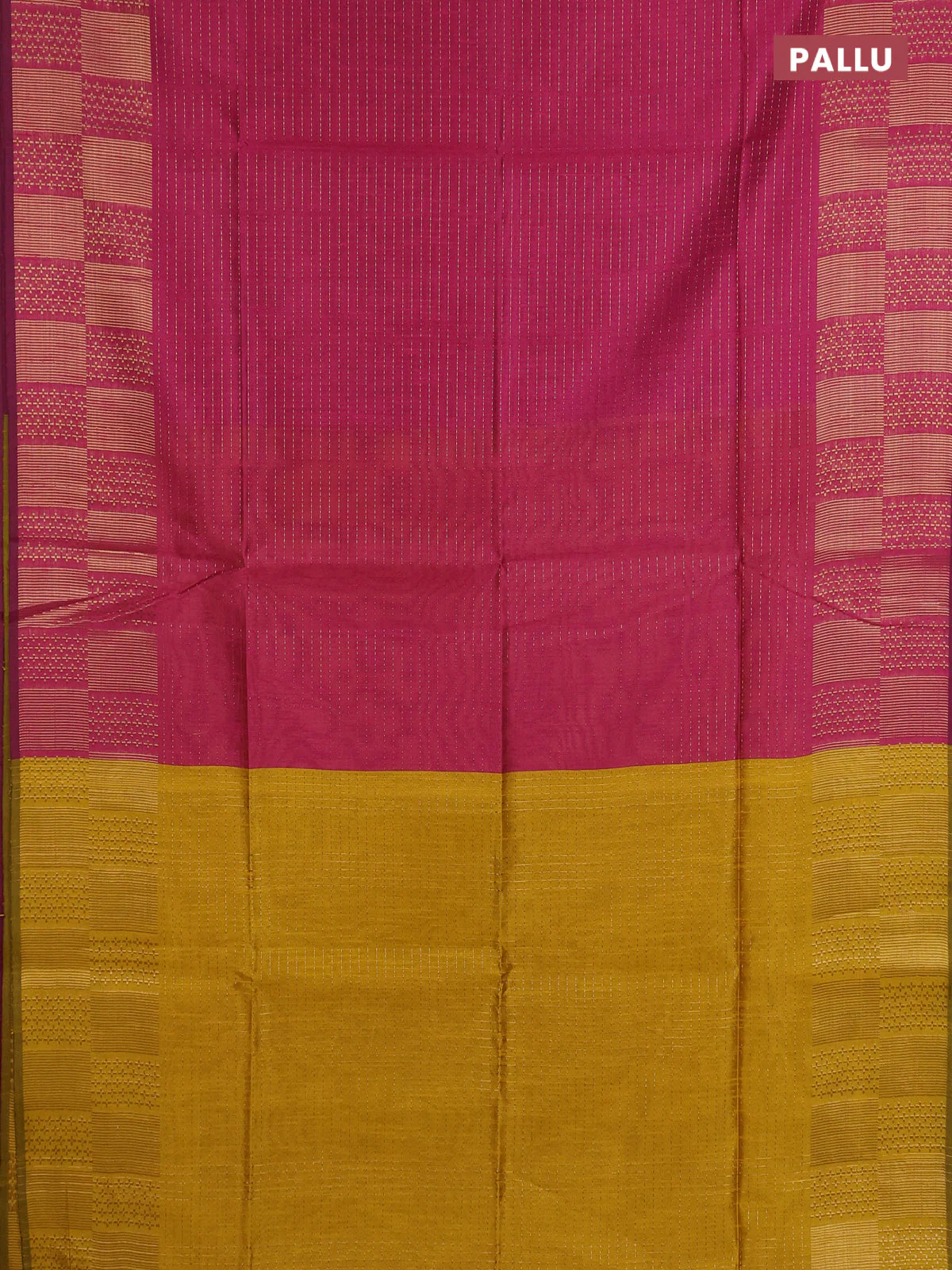 Semi dupion saree pink and yellow with allover zari stripes pattern and zari woven border - Image 3