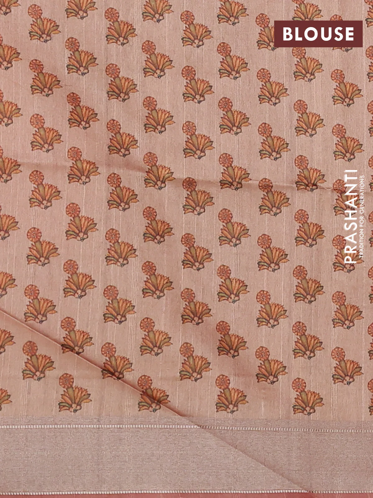 Semi dupion saree pink with plain body and mural printed pallu - Image 3