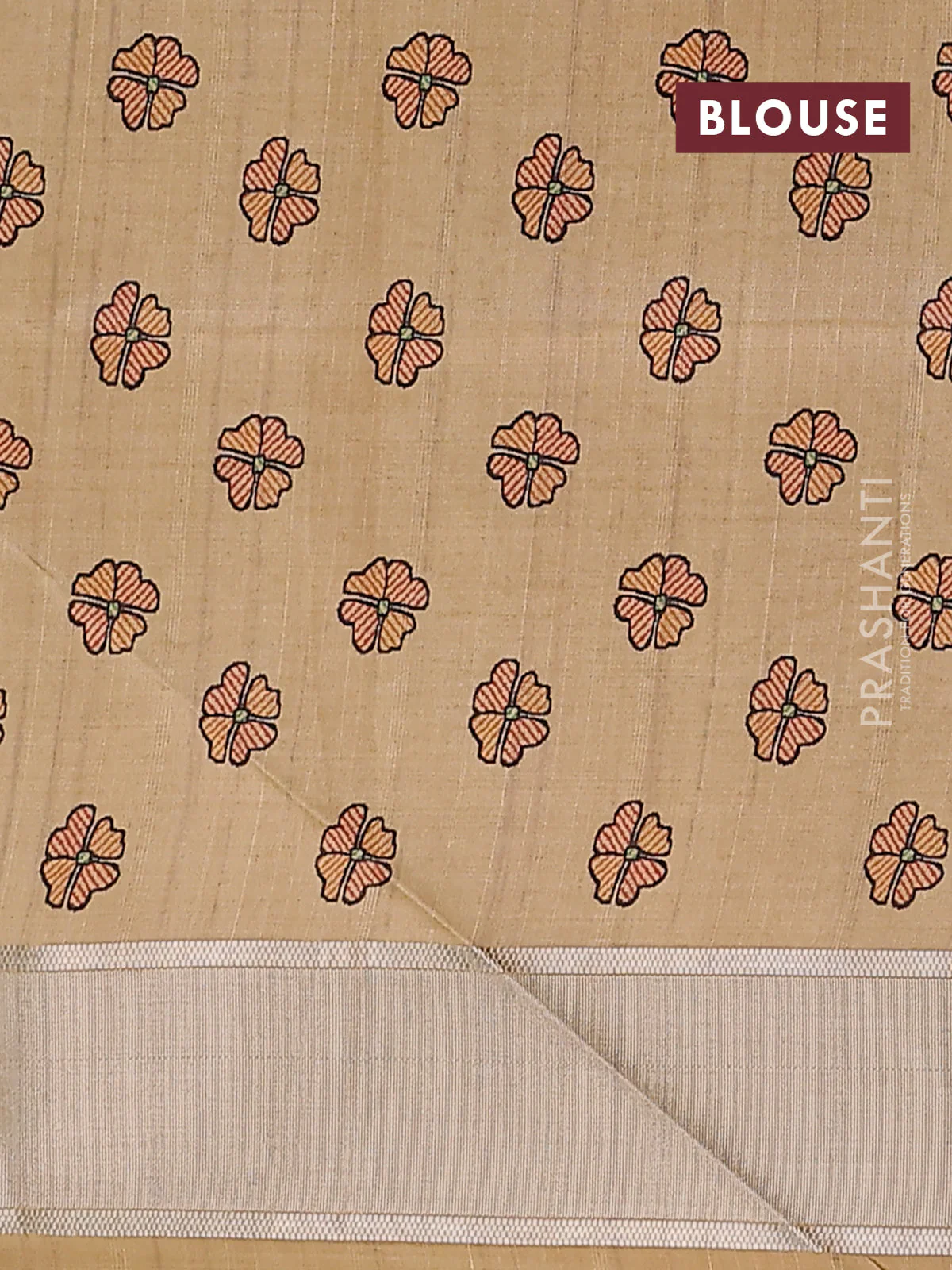 Semi dupion saree pista green with zari woven buttas and madhubani printed pallu & blouse - Image 4