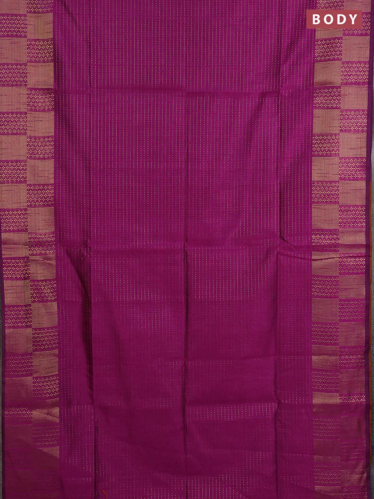 Semi dupion saree purple and orange with allover zari stripes pattern and zari woven border - Image 2