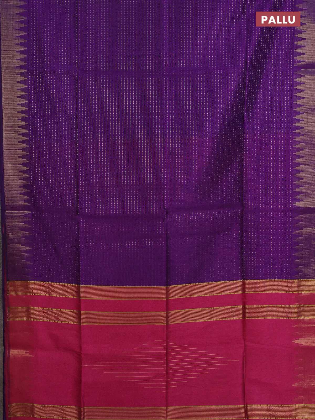 Semi dupion saree purple and pink with allover zari weaves and temple zari woven border - Image 3