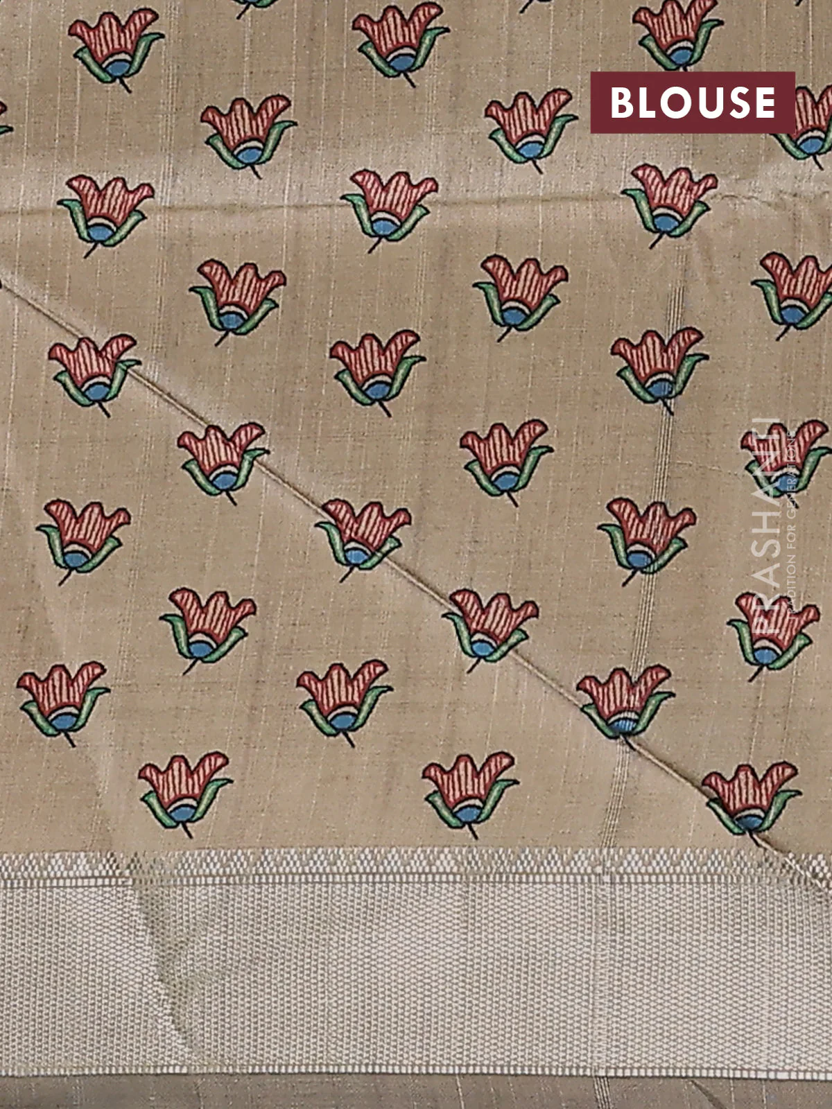 Semi dupion saree purple with plain body and madhubani printed pallu & blouse - Image 4
