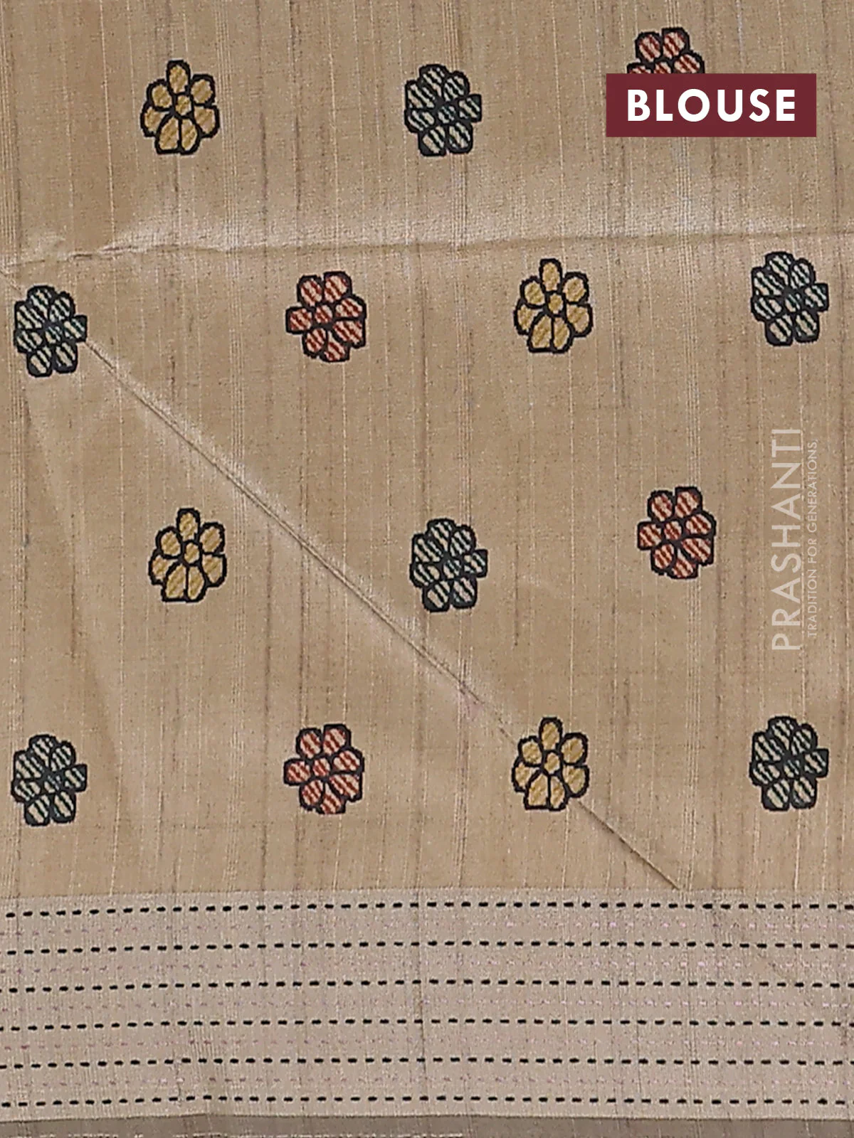 Semi dupion saree purple with plain body and madhubani printed pallu & kantha stitch work - Image 4