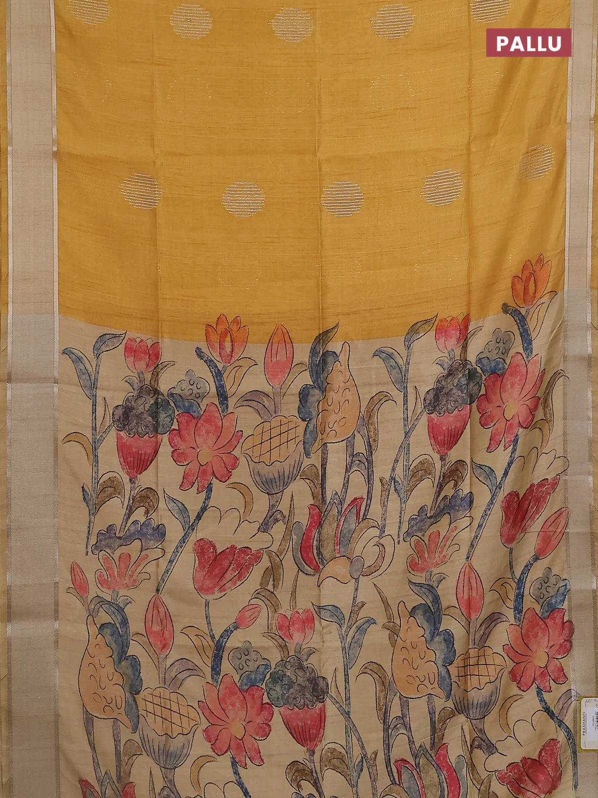 Semi dupion saree sandal with zari woven buttas and madhubani printed pallu & blouse - Image 3