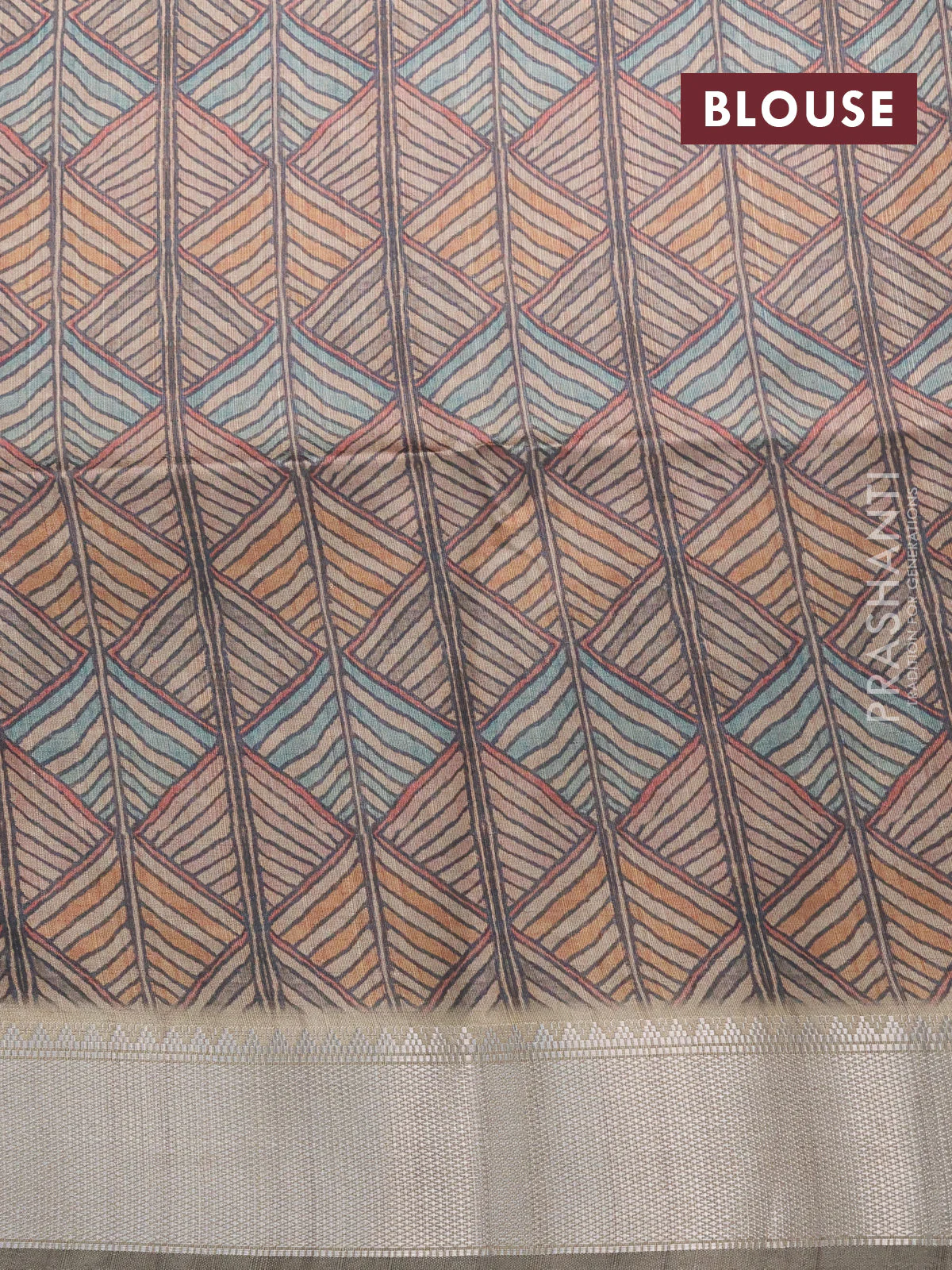 Semi dupion saree sap green and beige with plain body and printed pallu - Image 4