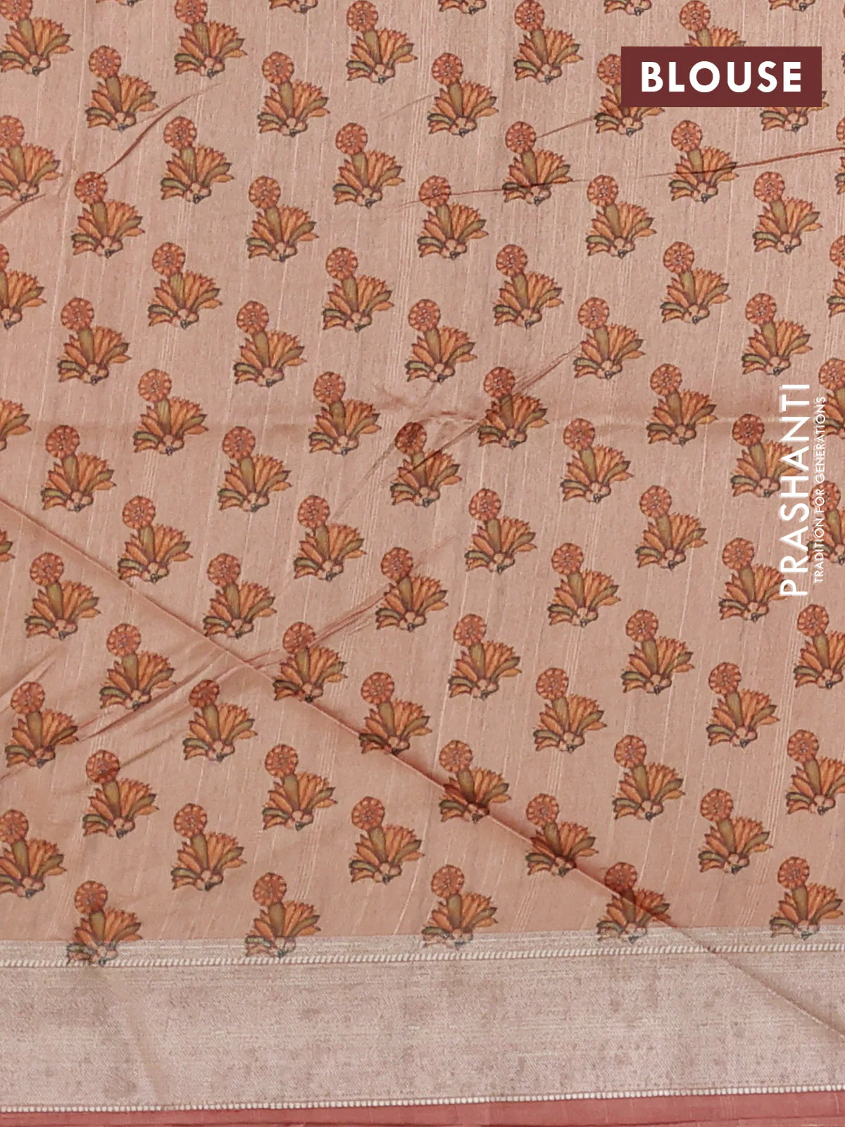 Semi dupion saree sunset orange with plain body and mural printed pallu - Image 3