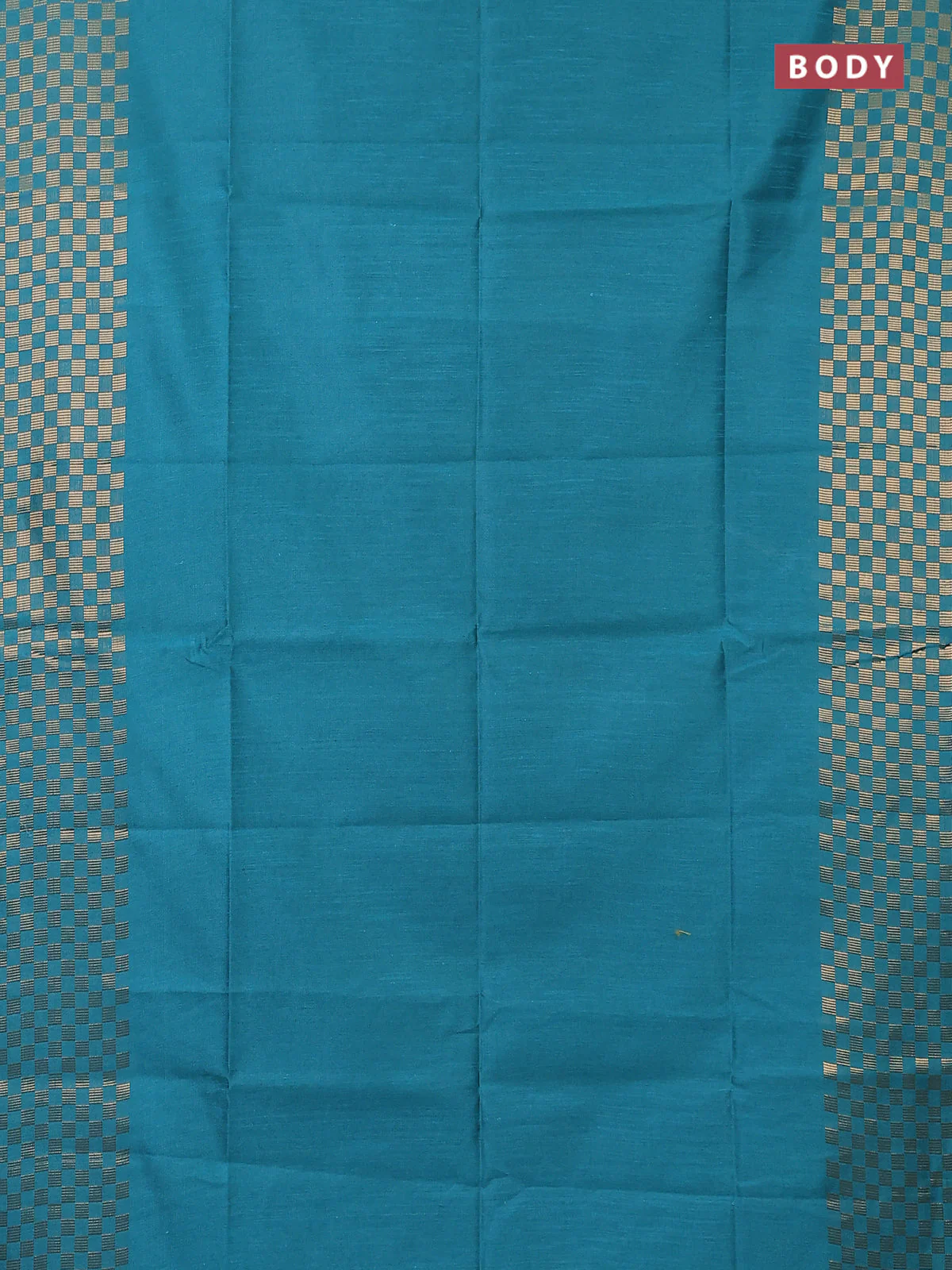 Semi dupion saree teal blue and blue with plain body and zari woven checked border - Image 2