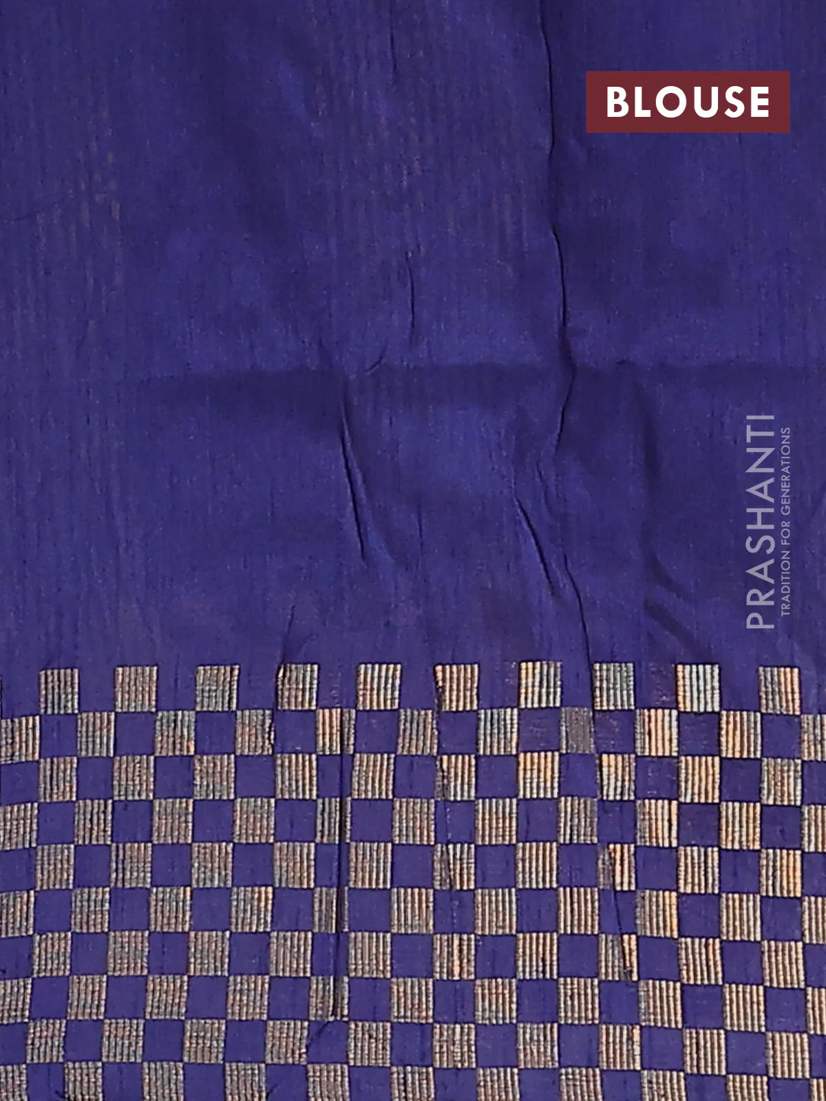 Semi dupion saree teal blue and blue with plain body and zari woven checked border - Image 4