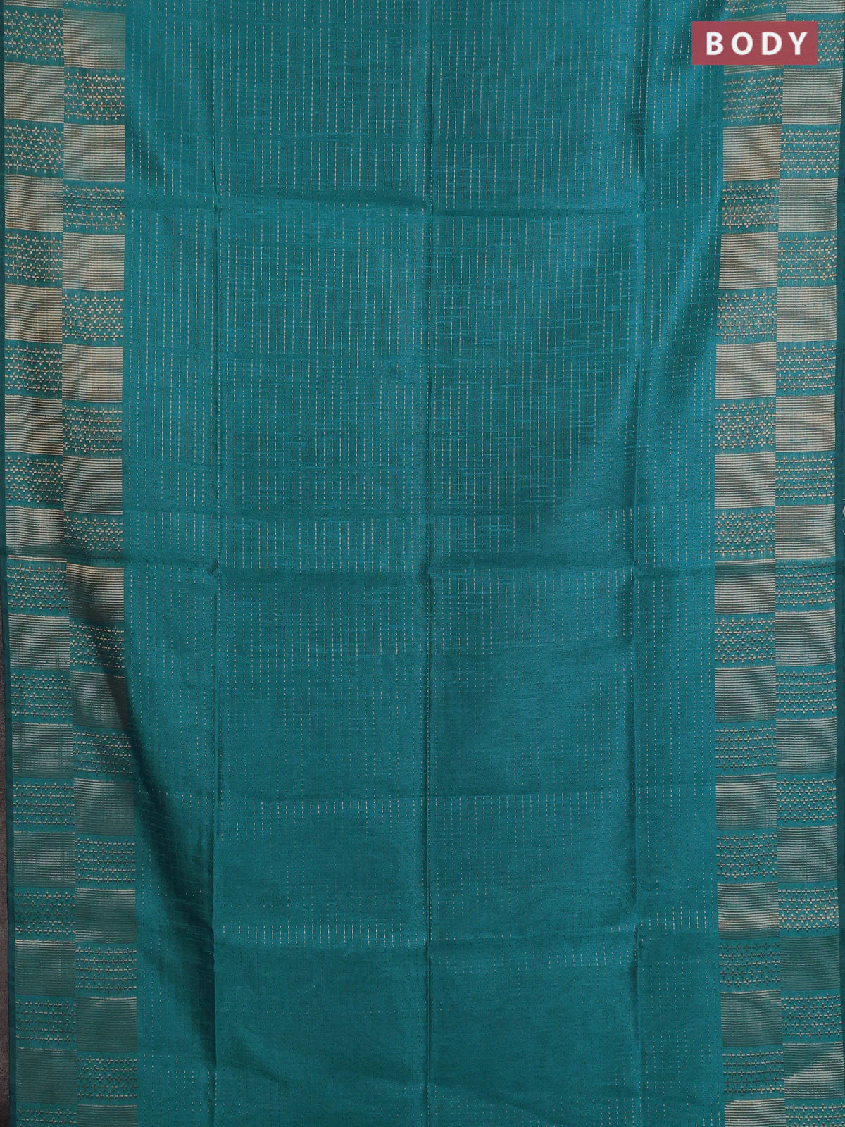 Semi dupion saree teal blue shade and navy blue with allover zari stripes pattern and zari woven border - Image 2