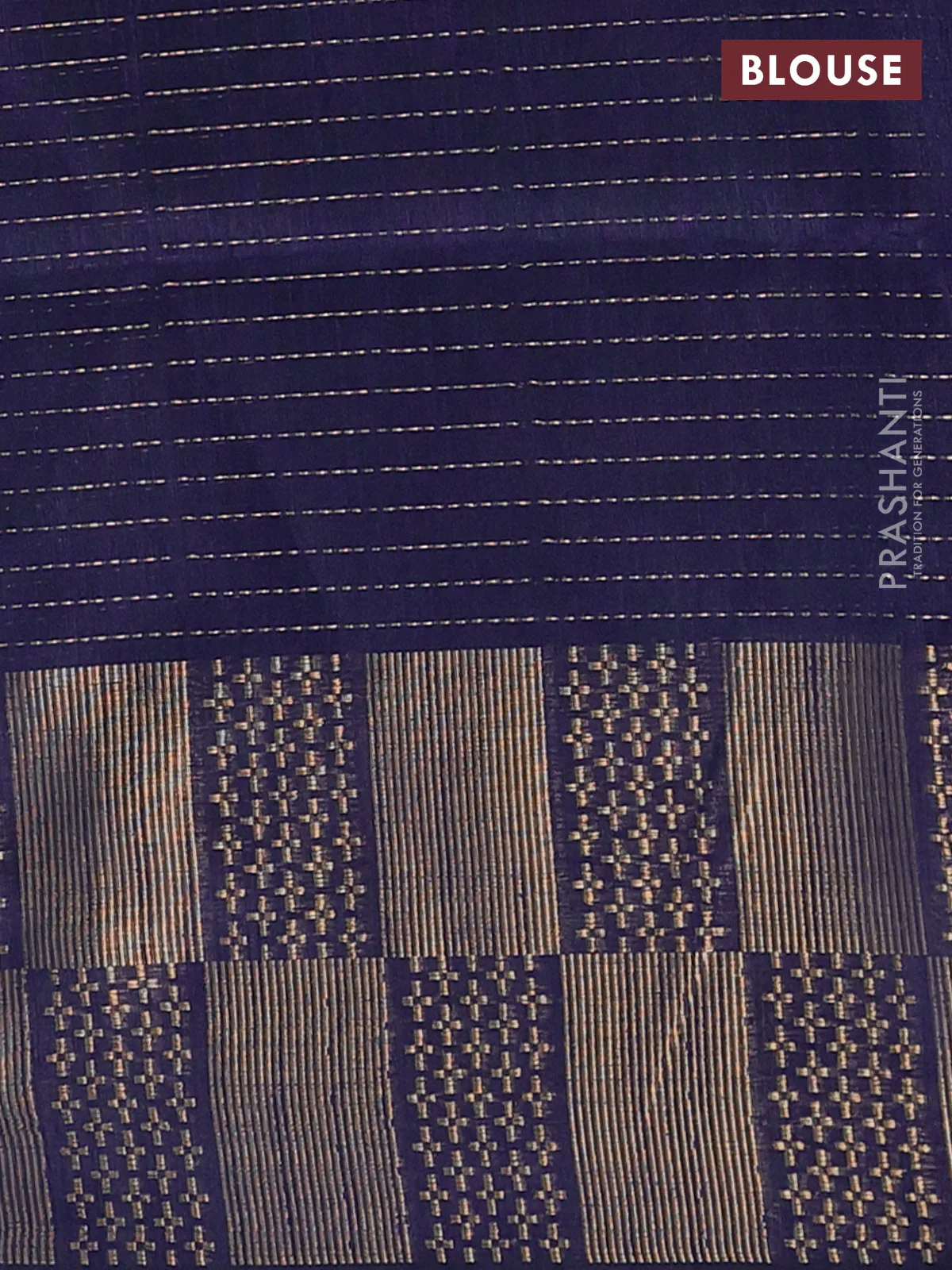 Semi dupion saree teal blue shade and navy blue with allover zari stripes pattern and zari woven border - Image 4