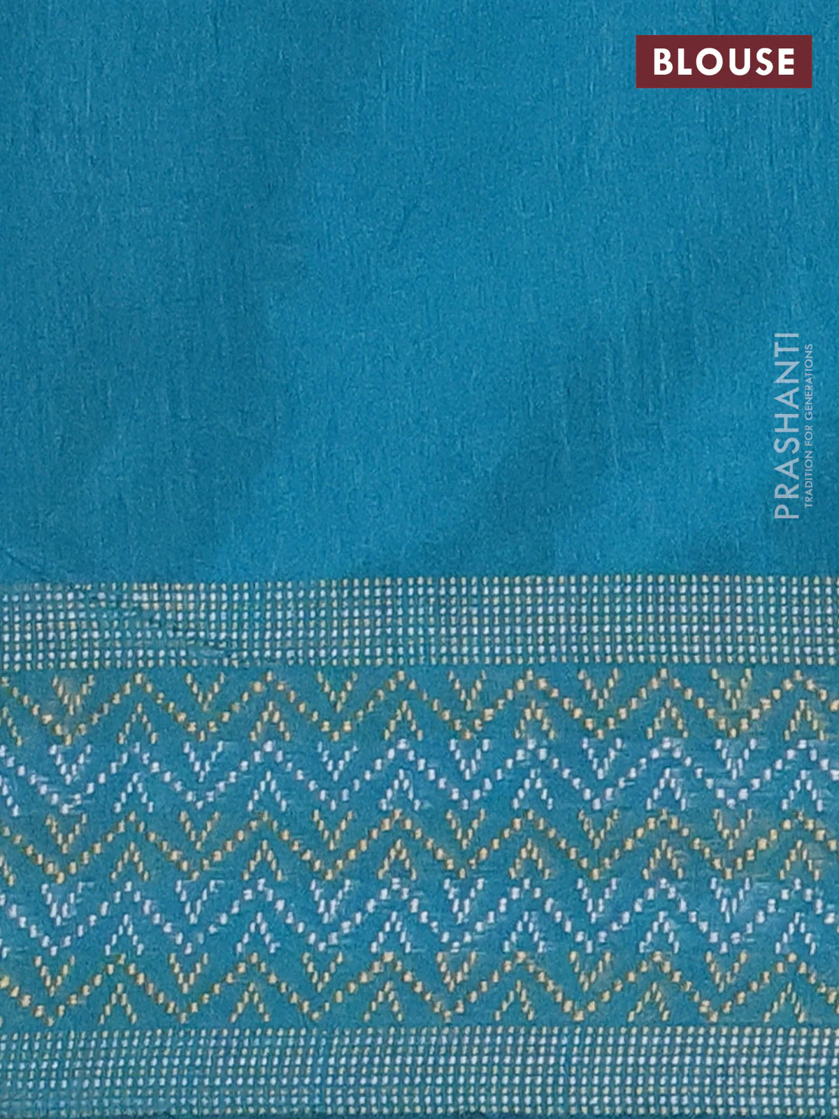 Semi dupion saree teal blue with plain body and silver & gold zari woven border - Image 4