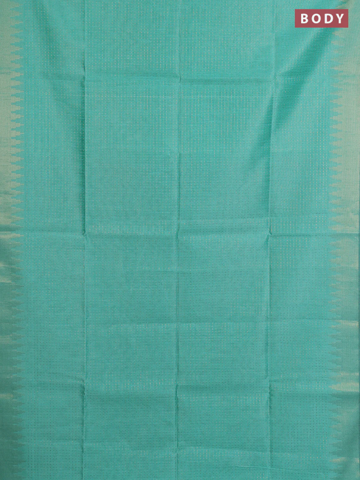 Semi dupion saree teal green and purple with allover zari weaves and temple zari woven border - Image 2