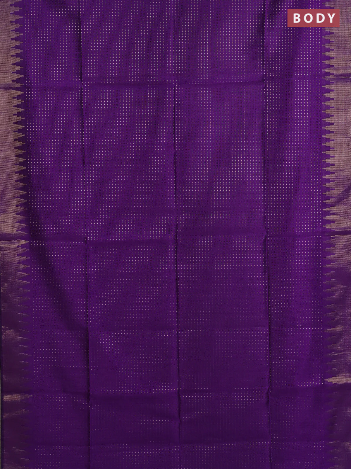 Semi dupion saree violet and orange with allover zari weaves and temple zari woven border - Image 2