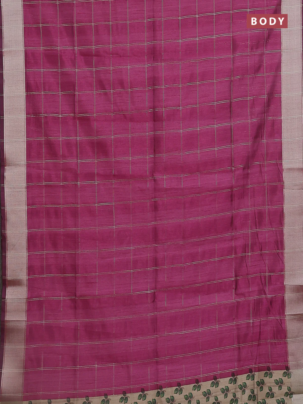 Semi dupion saree wine shade with allover zari checks pattern and madhubani printed pallu & blouse - Image 2