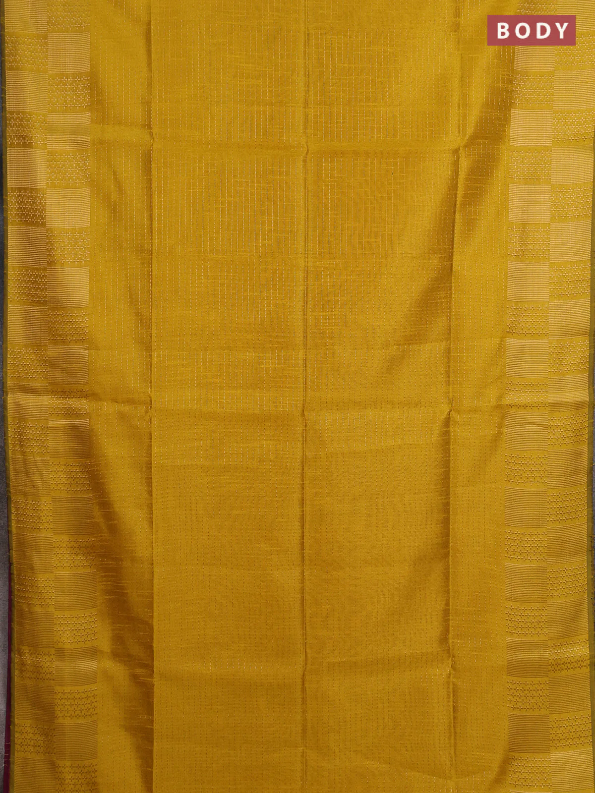 Semi dupion saree yellow and pink with allover zari stripes pattern and zari woven border - Image 2